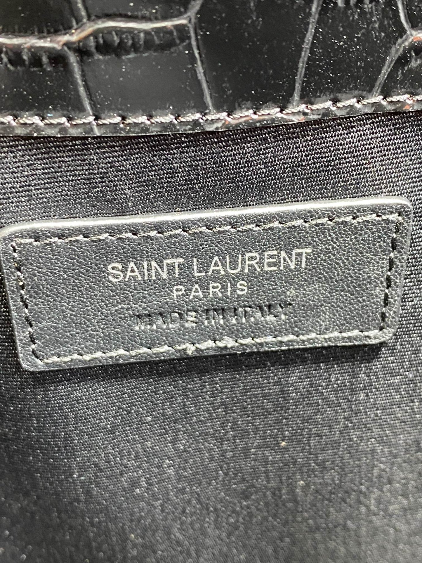 YSL 22s Uptown Pouch Clutch Bag Black Croc Embossed Leather Sliver HW mysite