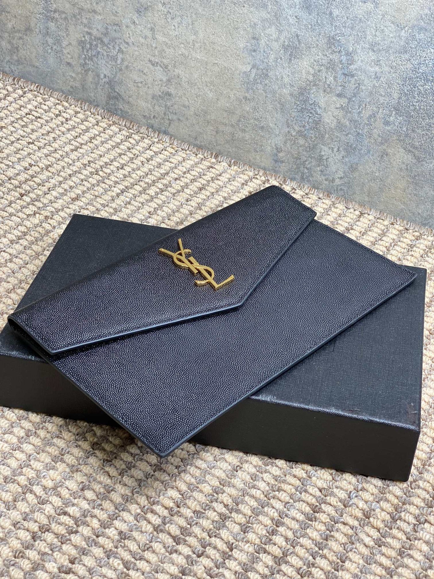 YSL 22s Uptown Pouch Clutch Bag Black Cowhide GHW mysite