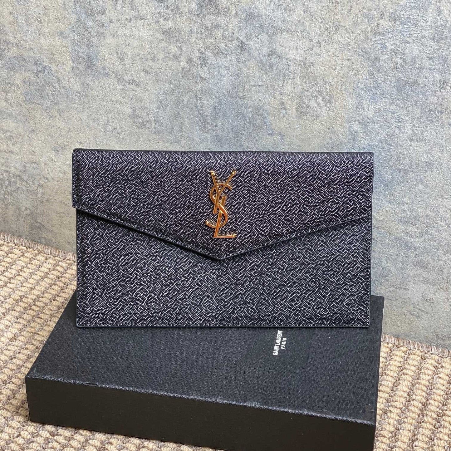 YSL 22s Uptown Pouch Clutch Bag Black Cowhide GHW mysite