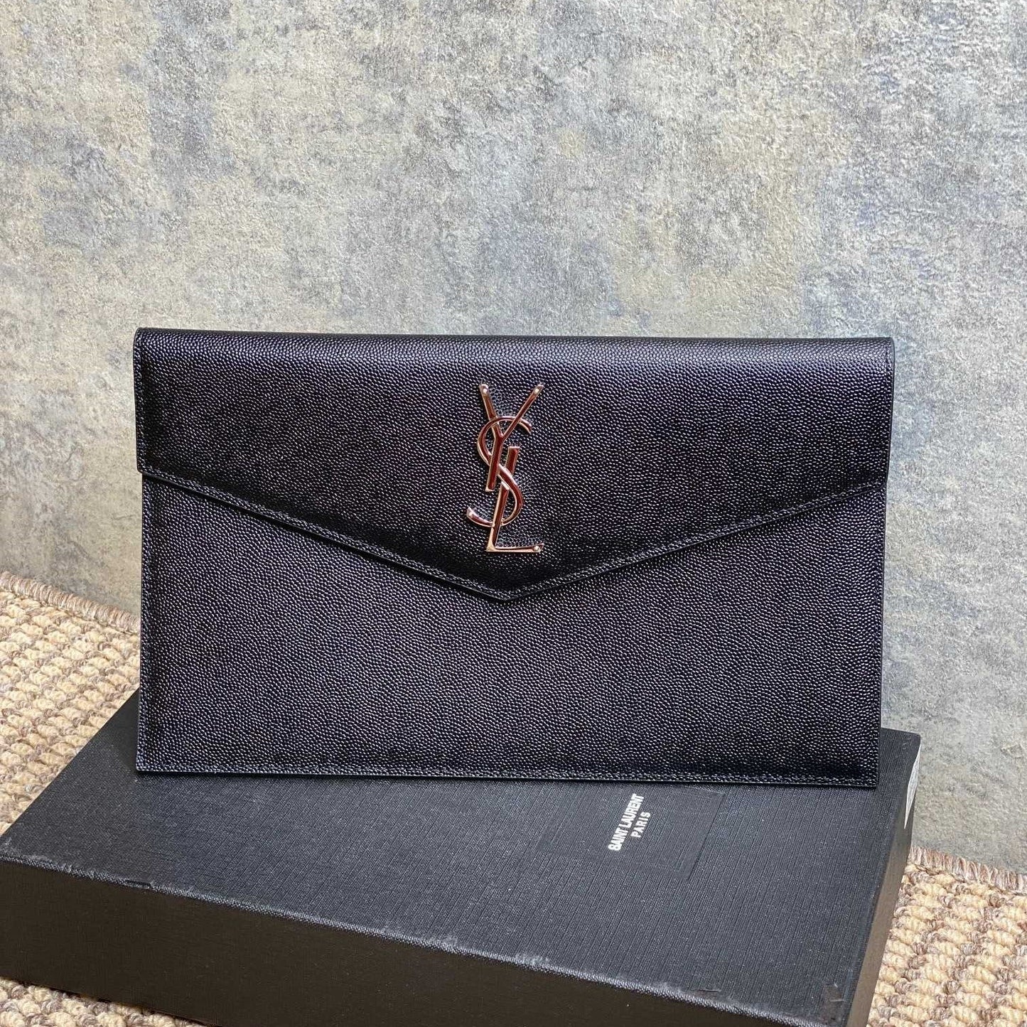 YSL 22s Uptown Pouch Clutch Bag Black Cowhide Sliver HW mysite
