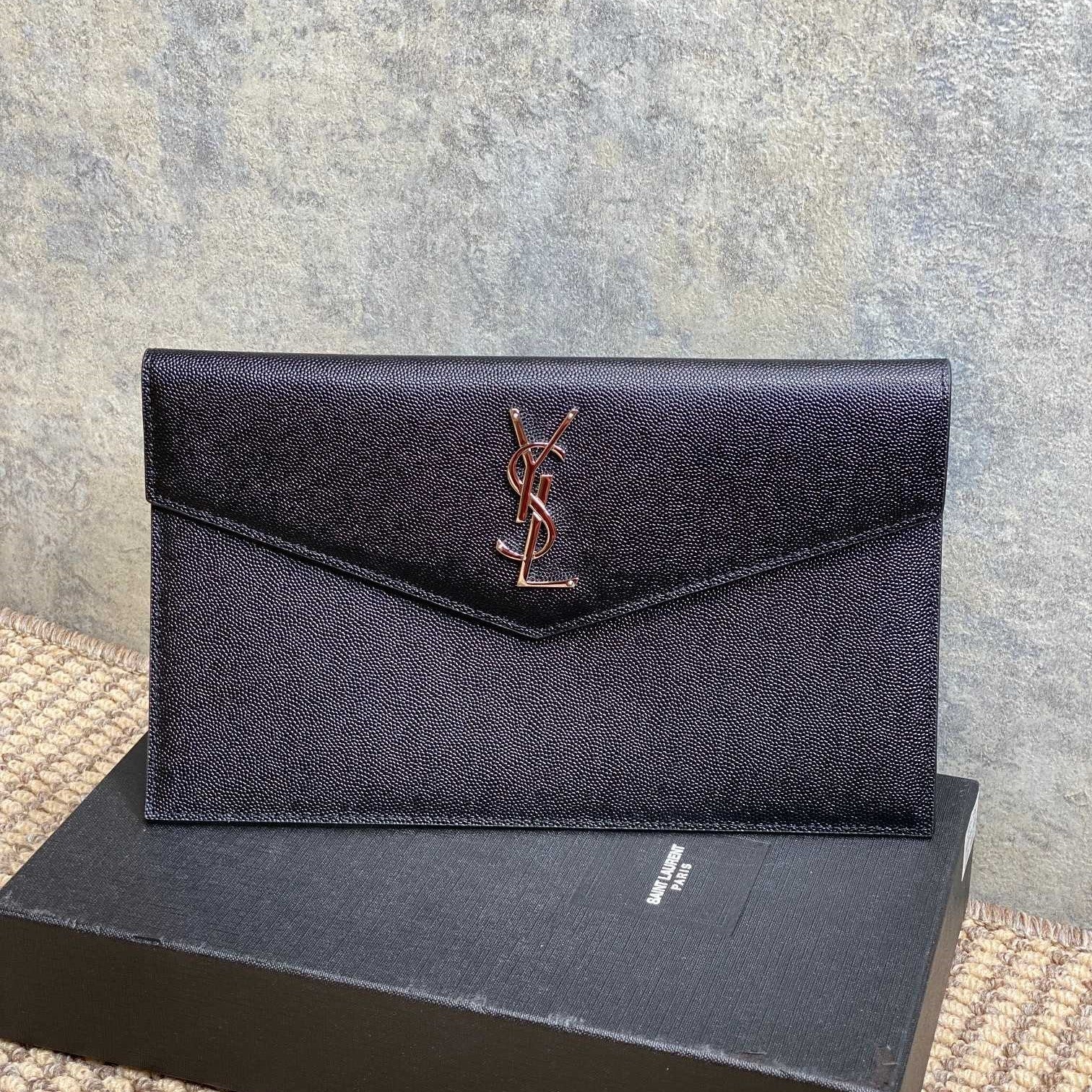 YSL 22s Uptown Pouch Clutch Bag Black Cowhide Sliver HW mysite