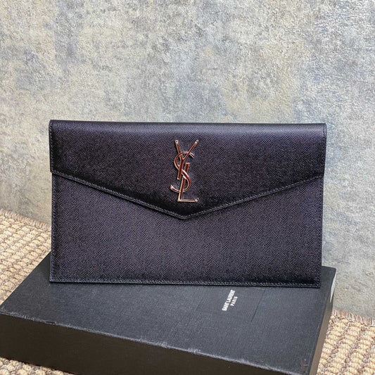 YSL 22s Uptown Pouch Clutch Bag Black Cowhide Sliver HW mysite