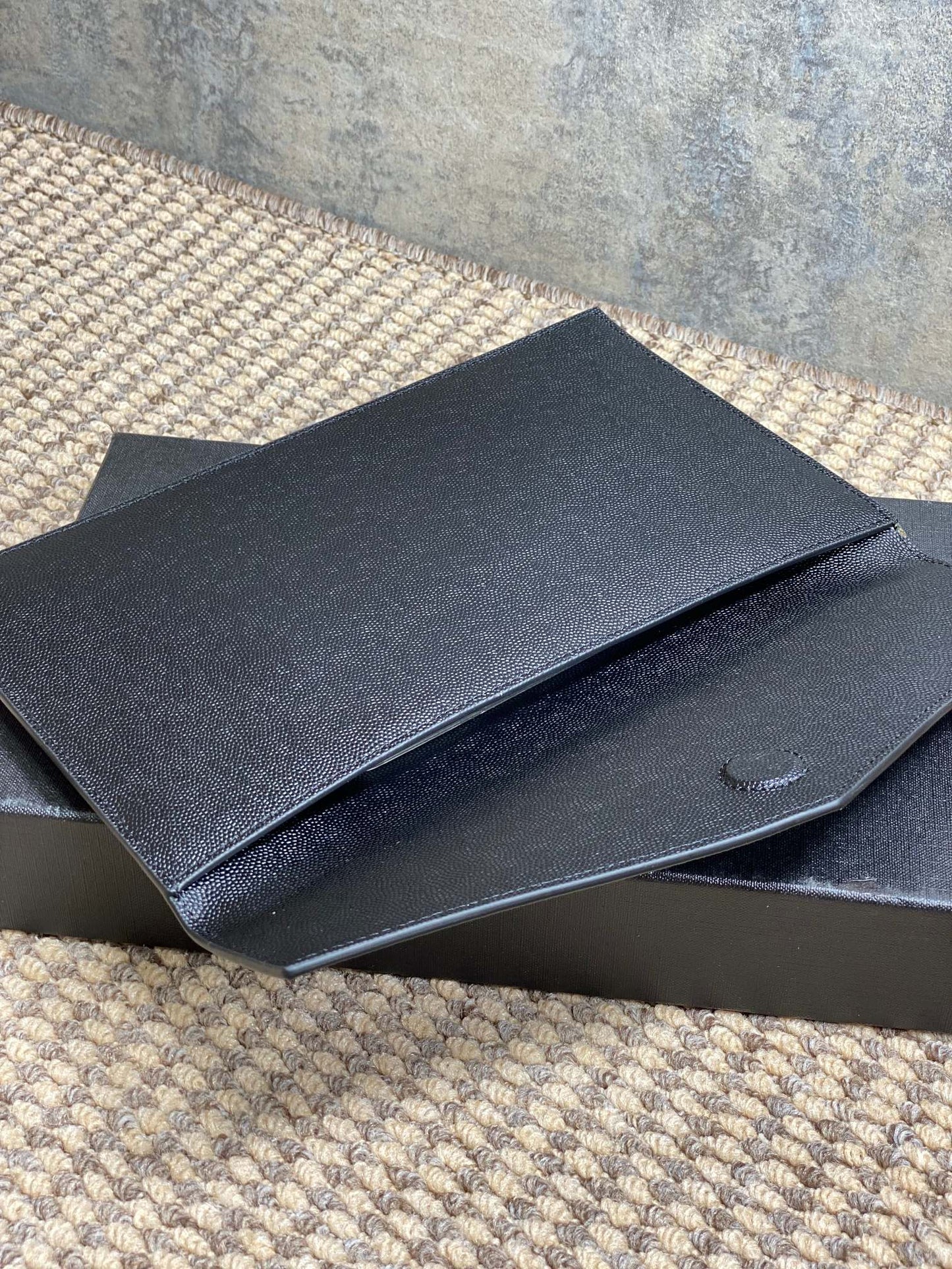 YSL 22s Uptown Pouch Clutch Bag Black Cowhide Sliver HW mysite