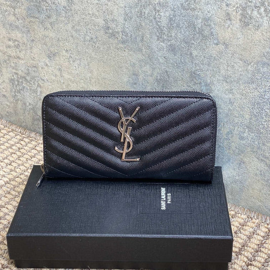 YSL Zippy Long Wallet Black Caviar Cowhide Sliver HW mysite