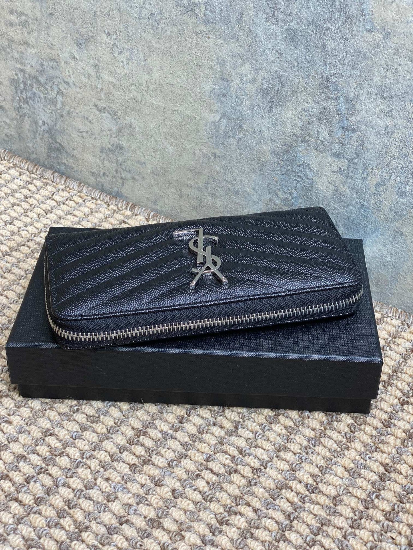 YSL Zippy Long Wallet Black Caviar Cowhide Sliver HW mysite