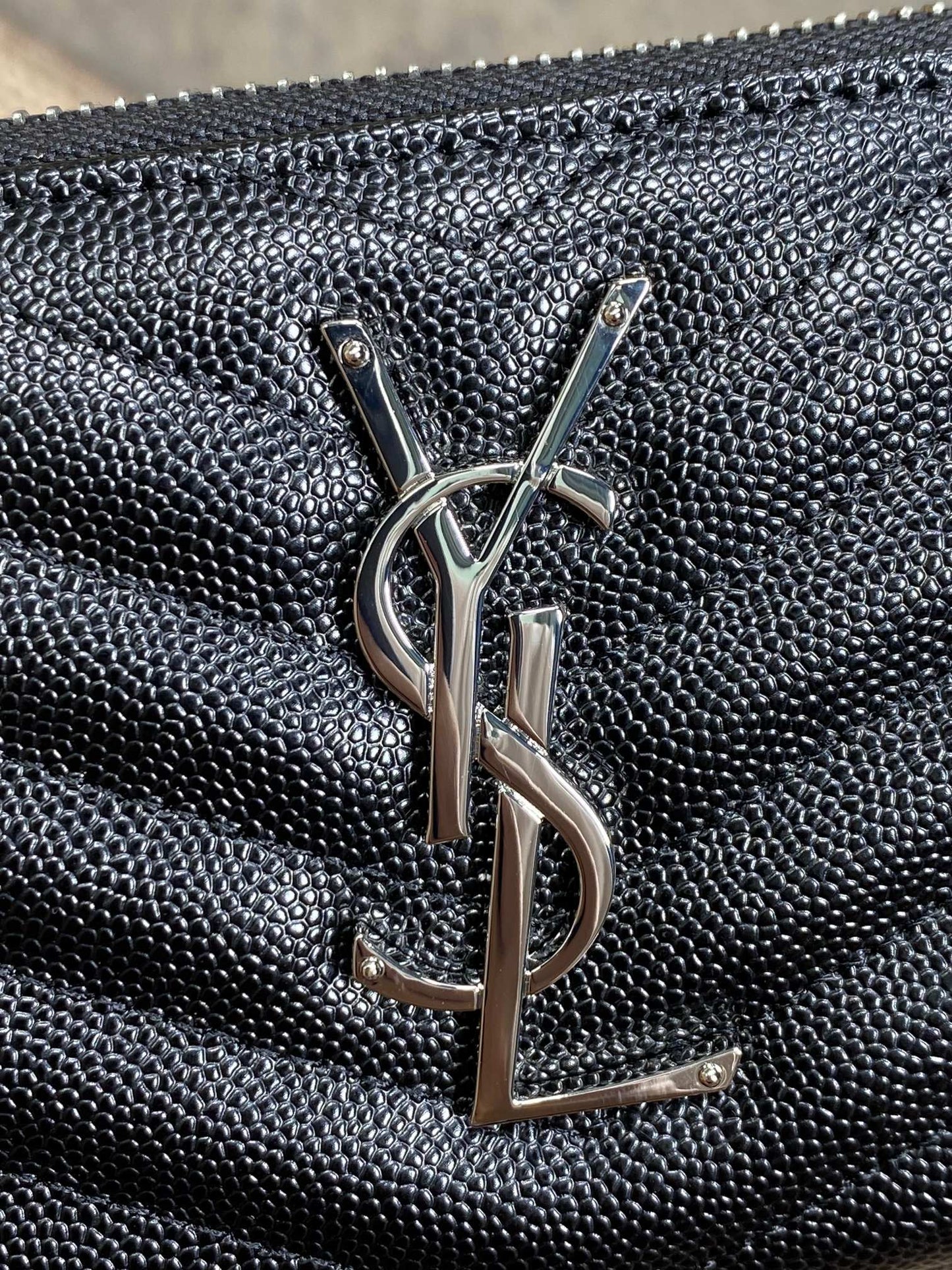 YSL Zippy Long Wallet Black Caviar Cowhide Sliver HW mysite