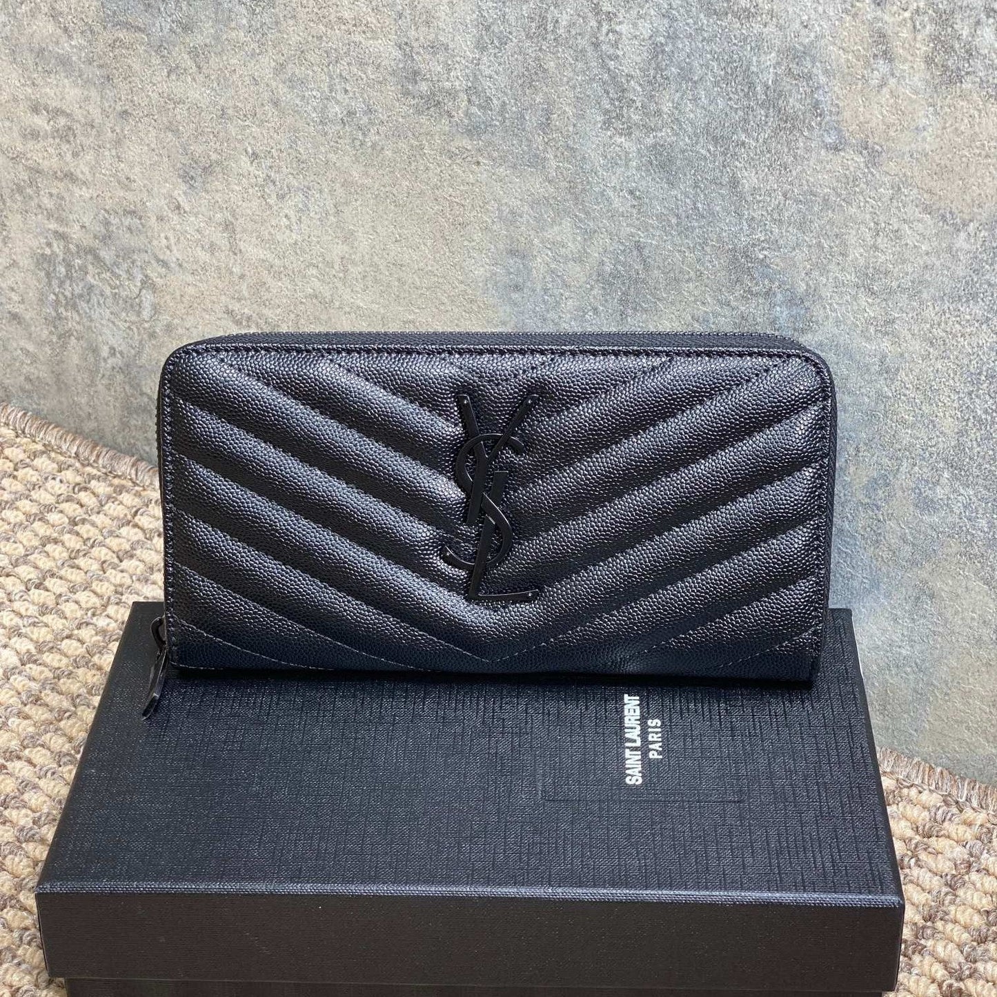 YSL Zippy Long Wallet Full Black Caviar Cowhide mysite