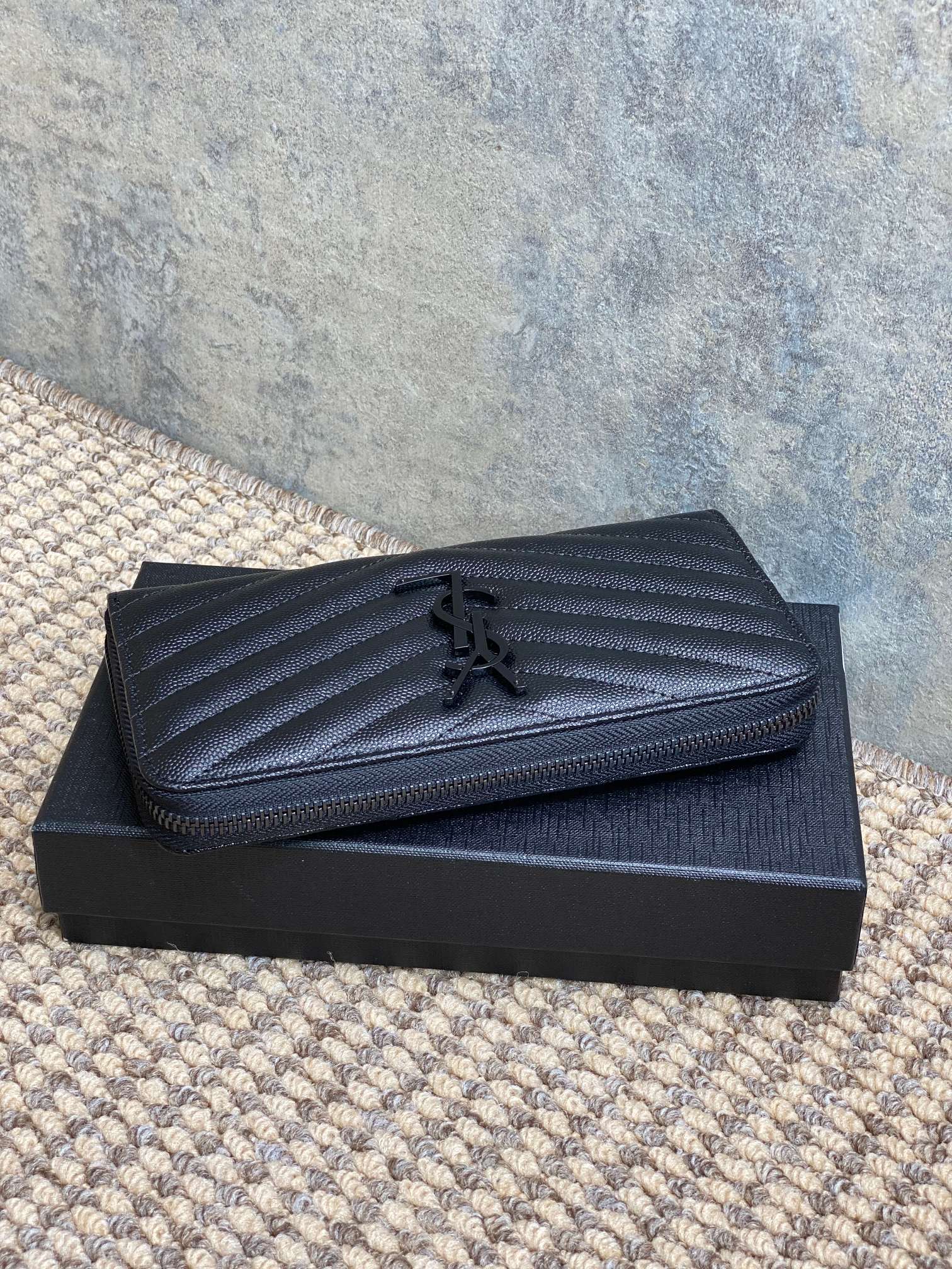 YSL Zippy Long Wallet Full Black Caviar Cowhide mysite