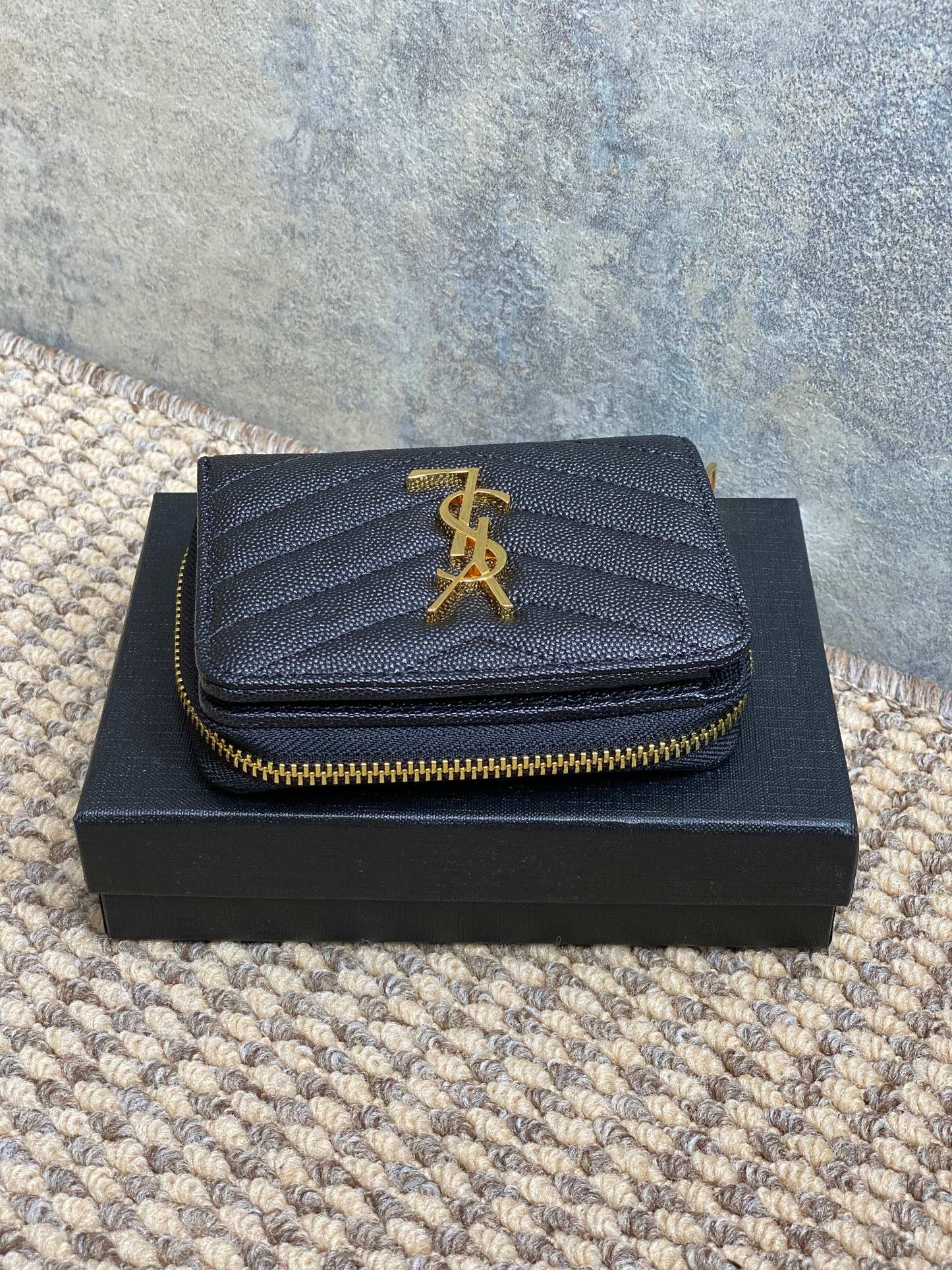 YSL Cassandre Matelassé Compact Zip-Around Wallet Black Caviar Cowhide GHW mysite
