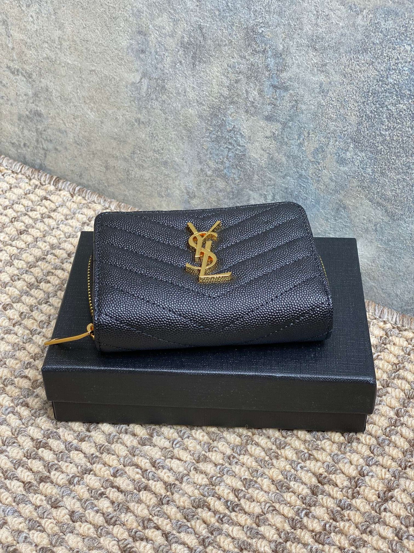 YSL Cassandre Matelassé Compact Zip-Around Wallet Black Caviar Cowhide GHW mysite