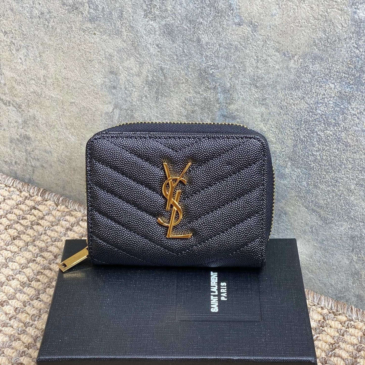 YSL Cassandre Matelassé Compact Zip-Around Wallet Black Caviar Cowhide GHW mysite