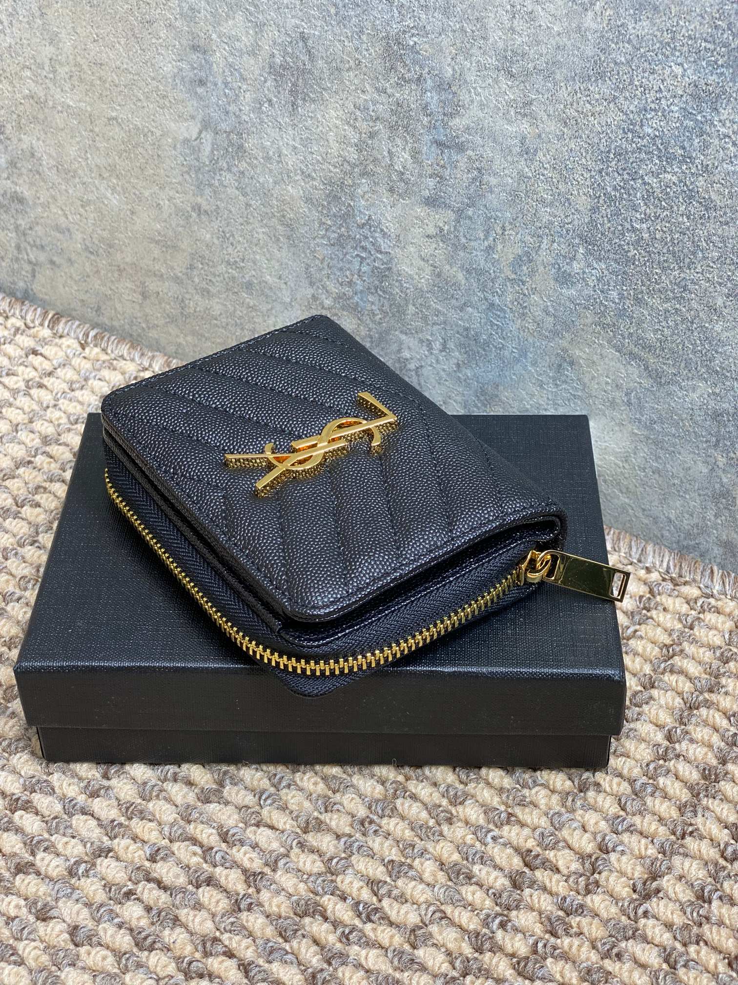 YSL Cassandre Matelassé Compact Zip-Around Wallet Black Caviar Cowhide GHW mysite