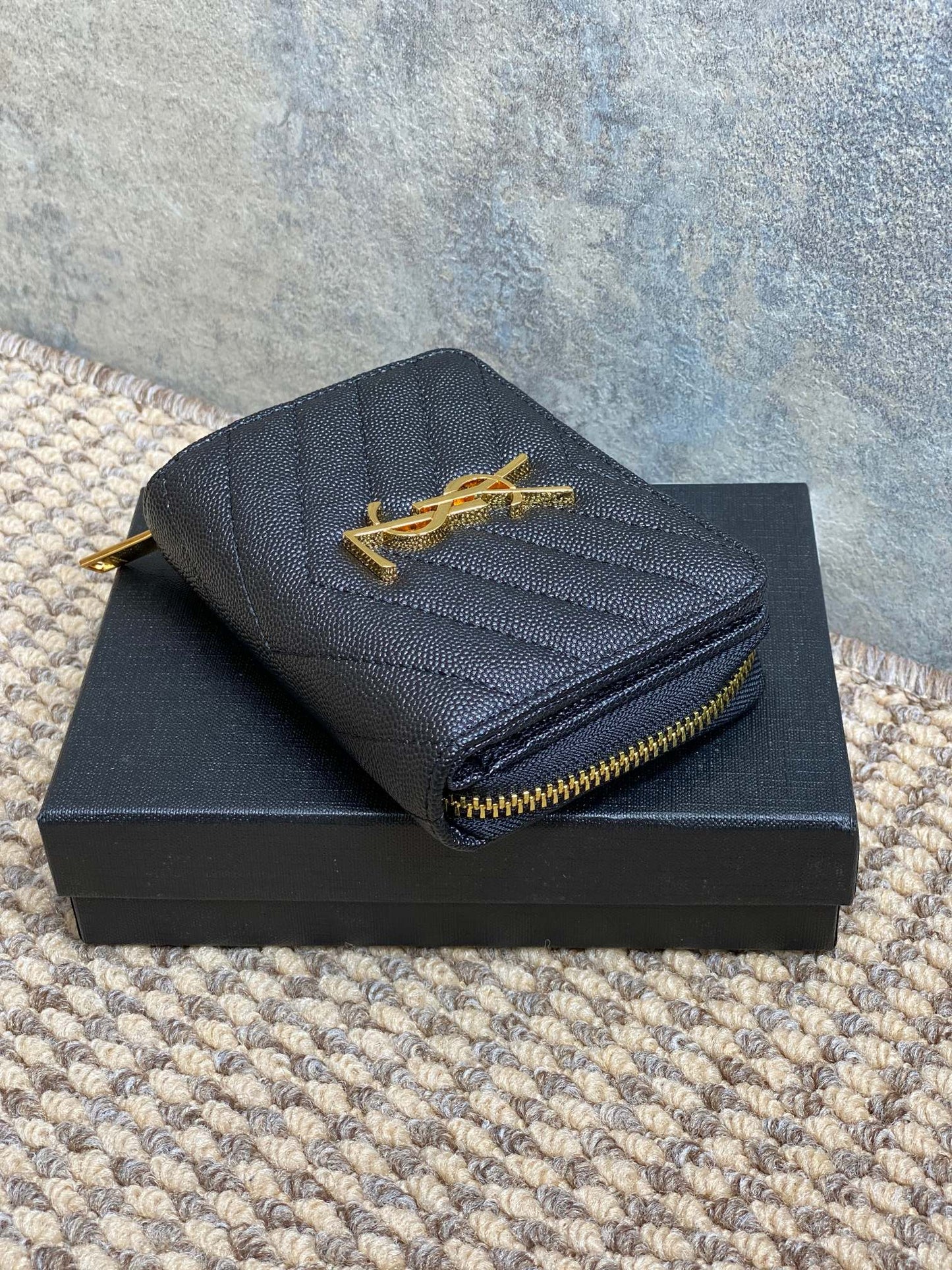YSL Cassandre Matelassé Compact Zip-Around Wallet Black Caviar Cowhide GHW mysite