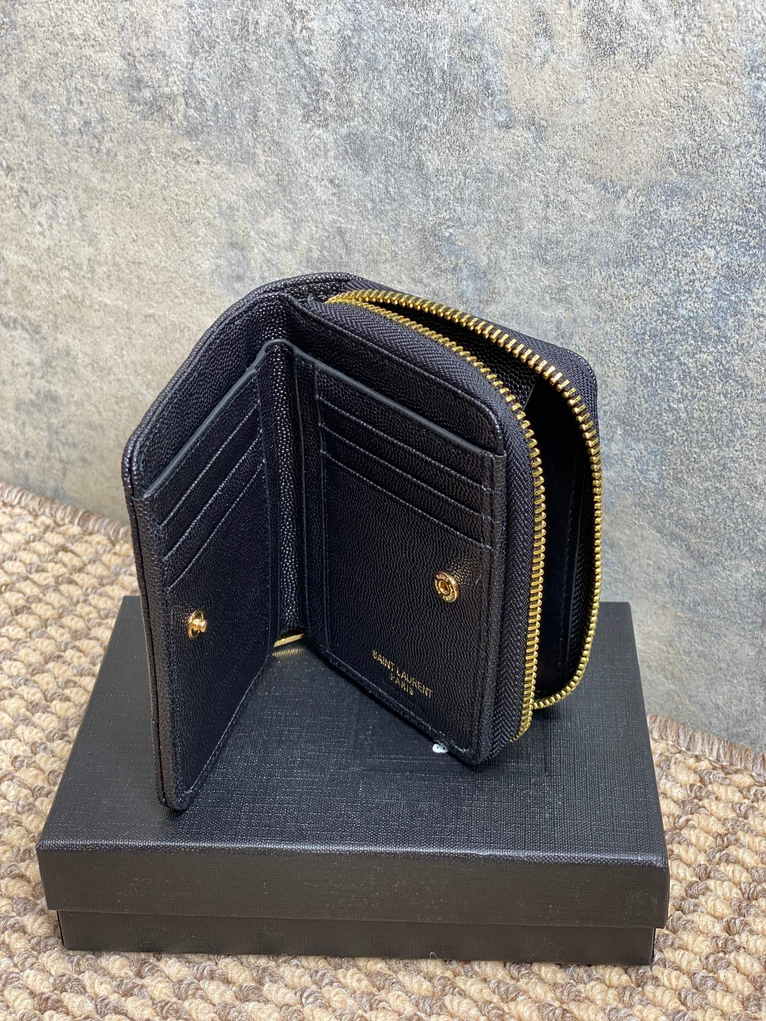YSL Cassandre Matelassé Compact Zip-Around Wallet Black Caviar Cowhide GHW mysite