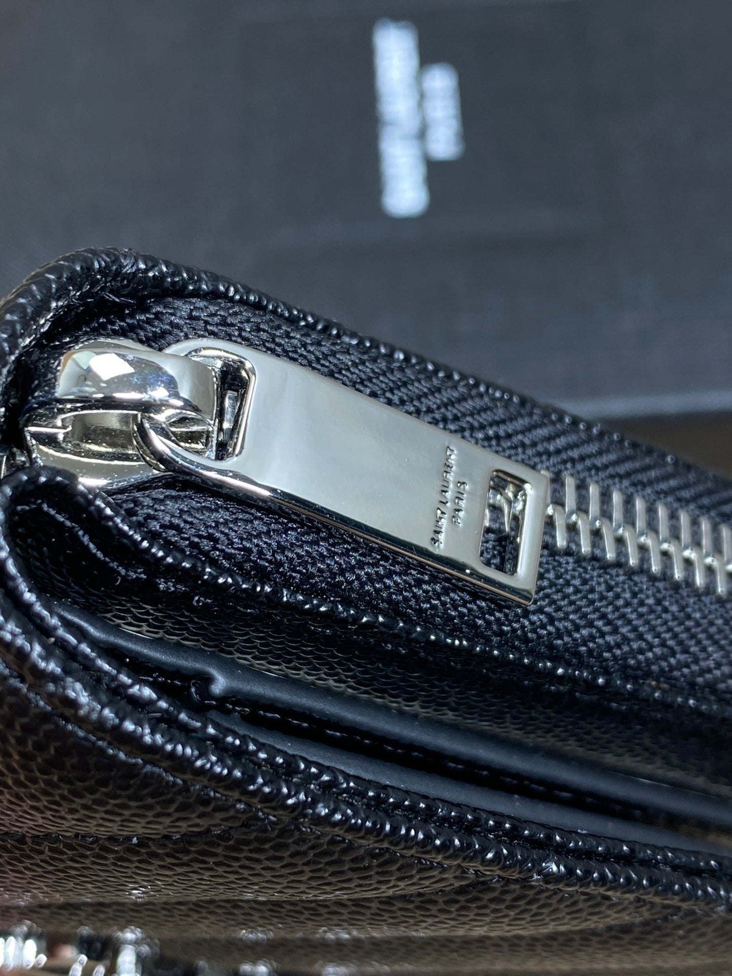 YSL Cassandre Matelassé Compact Zip-Around Wallet Black Caviar Cowhide Sliver HW mysite