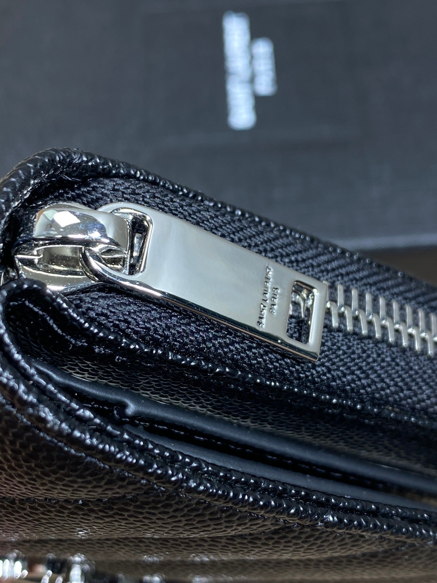 YSL Cassandre Matelassé Compact Zip-Around Wallet Black Caviar Cowhide Sliver HW mysite