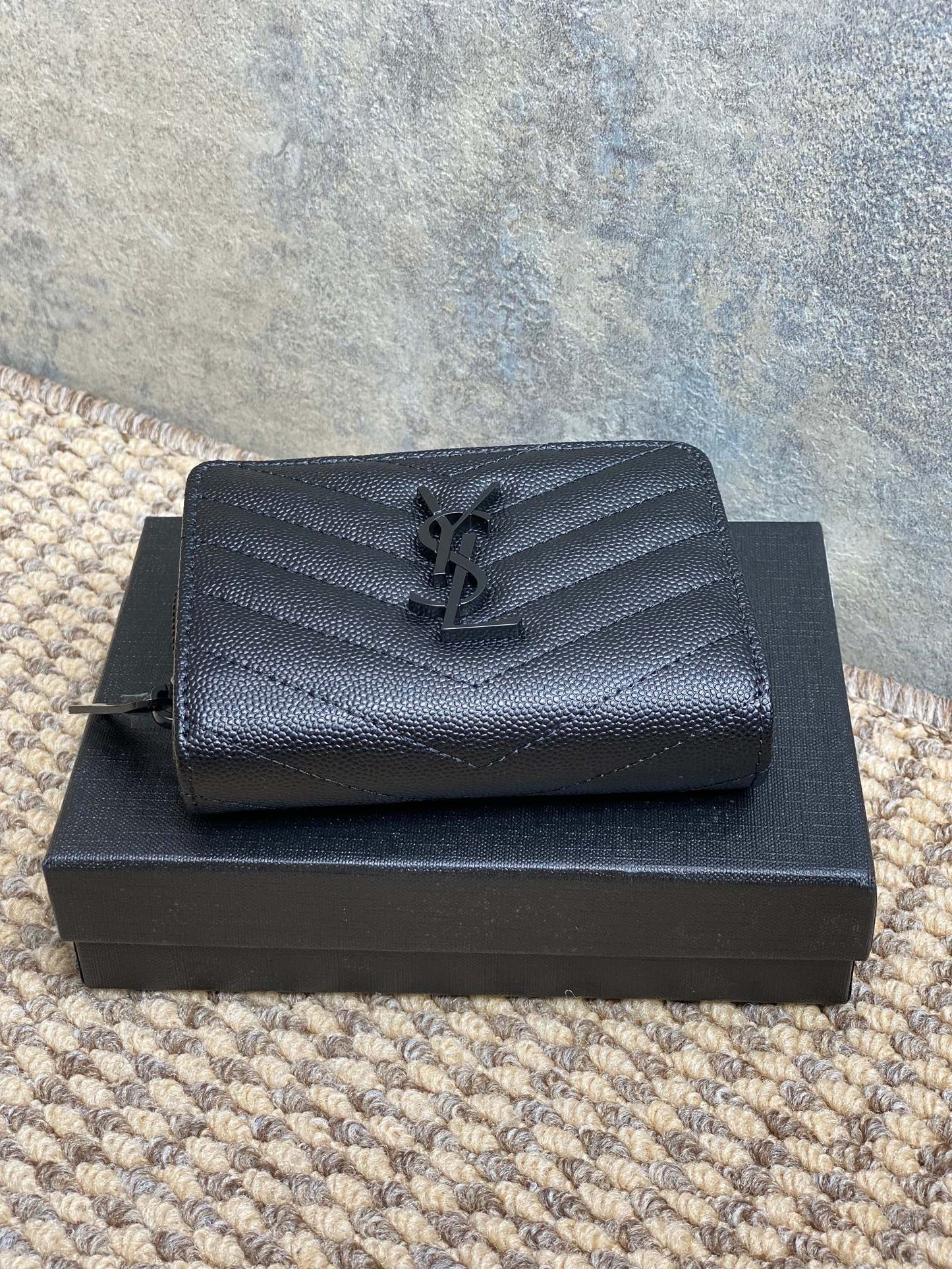 YSL Cassandre Matelassé Compact Zip-Around Wallet Full Black Caviar Cowhide mysite