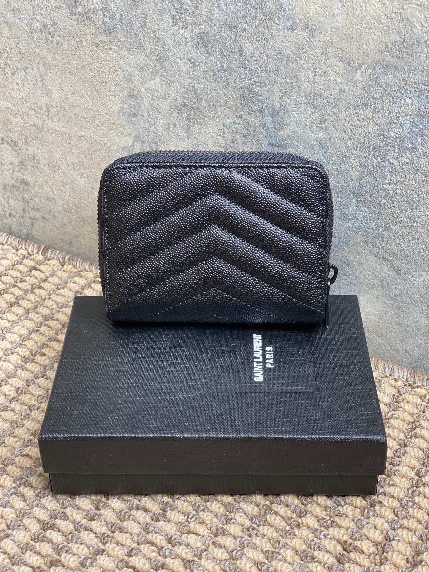 YSL Cassandre Matelassé Compact Zip-Around Wallet Full Black Caviar Cowhide mysite