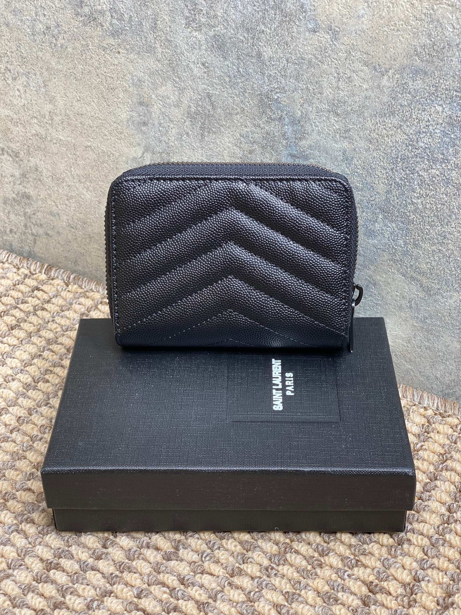 YSL Cassandre Matelassé Compact Zip-Around Wallet Full Black Caviar Cowhide mysite