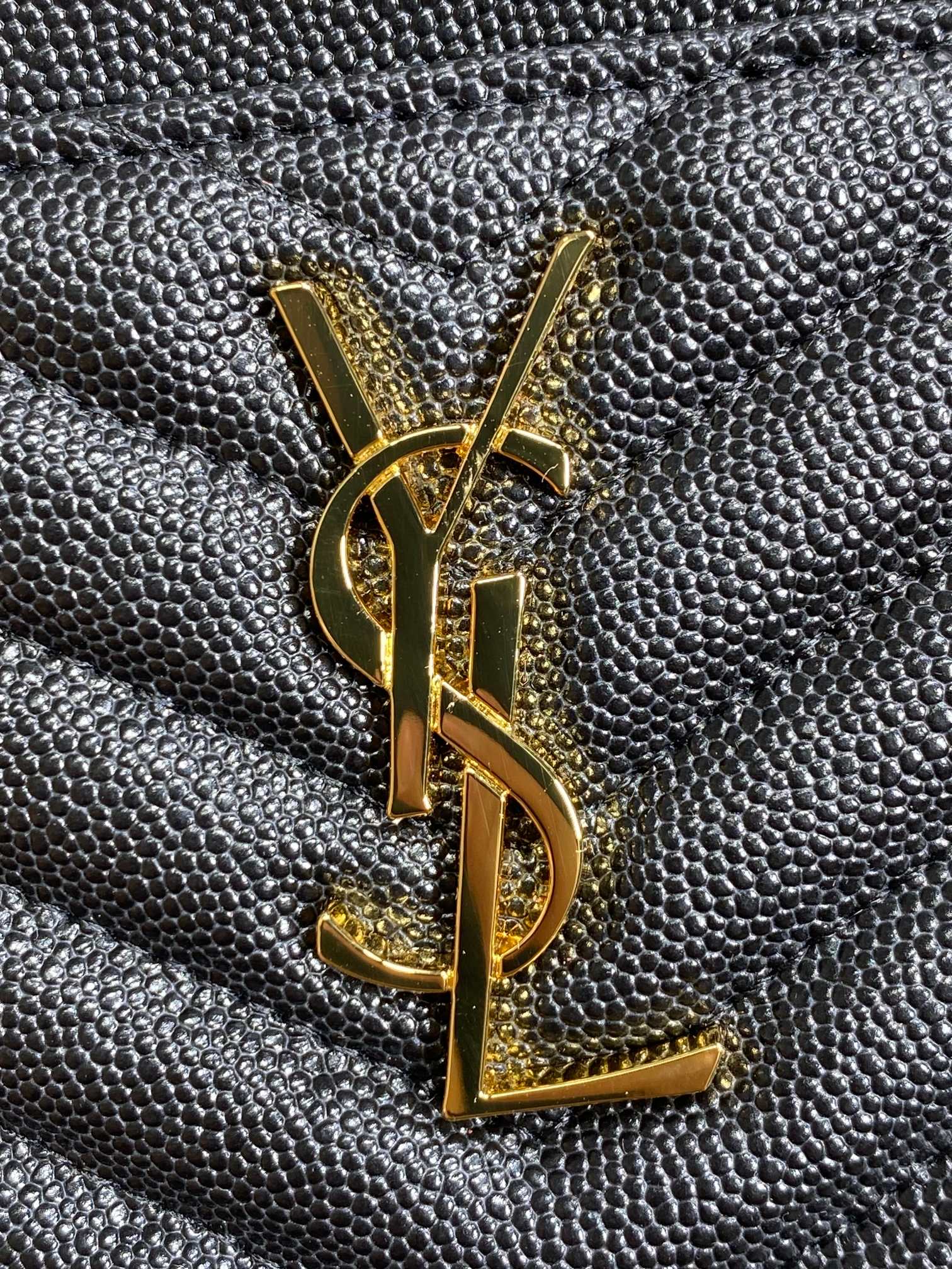 YSL Gold Hardware Logo Zipper Clutch 23cm Black Caviar Cowhide mysite