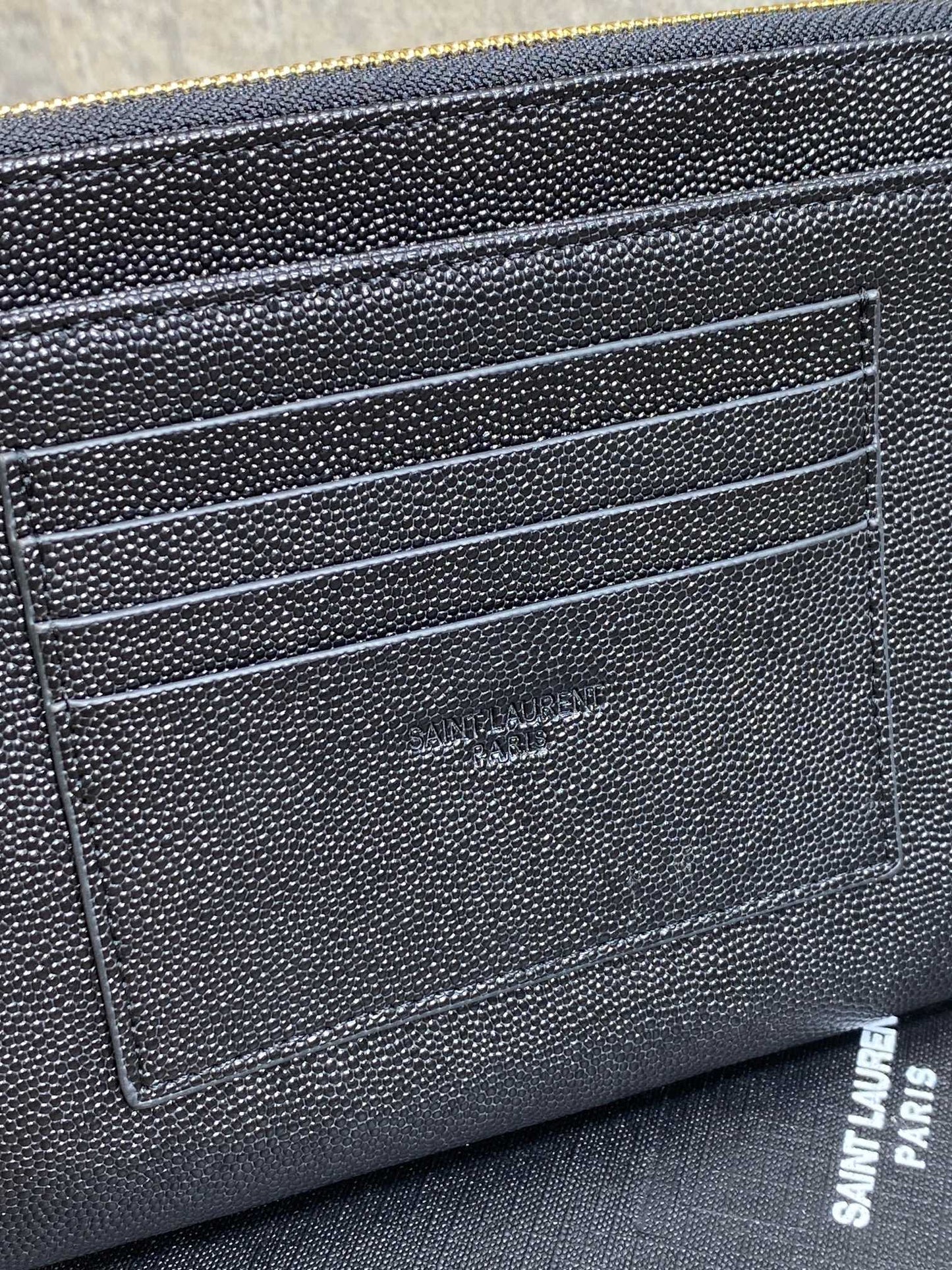 YSL Gold Hardware Logo Zipper Clutch 23cm Black Caviar Cowhide mysite