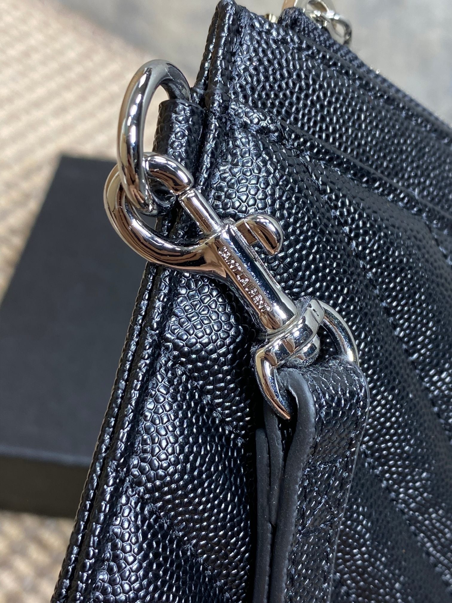 YSL Hardware Logo Zipper Clutch 23cm Black Caviar Cowhide mysite