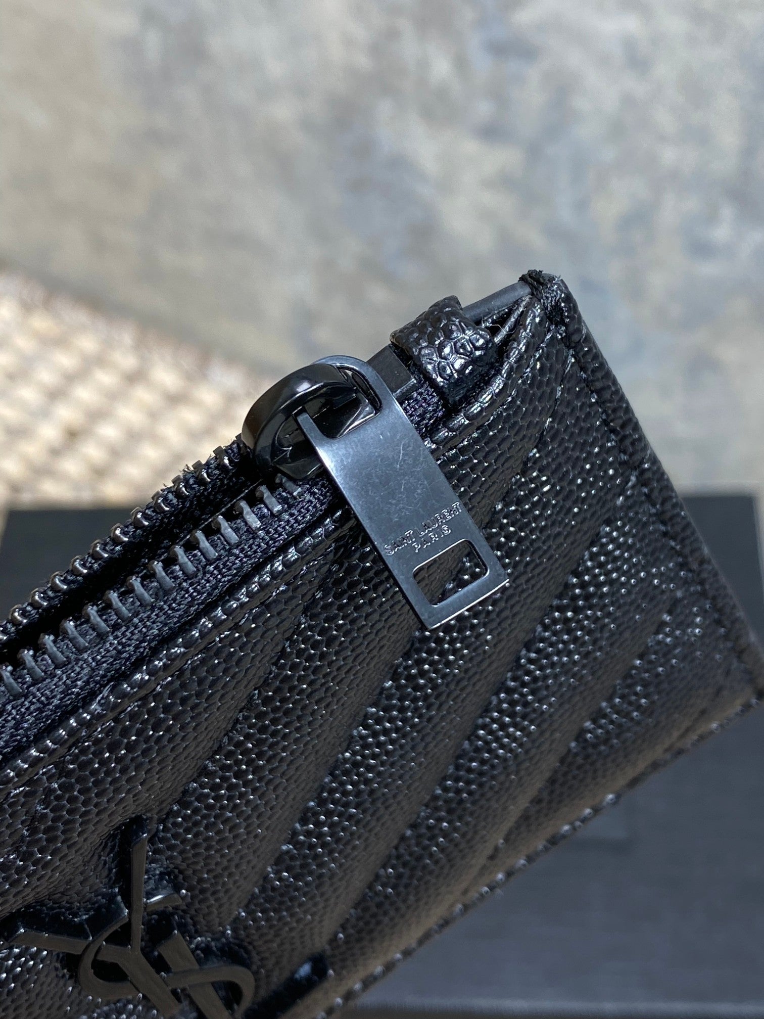 YSL Zip Coin Case With Card Full Black Caviar Cowhide GHW mysite