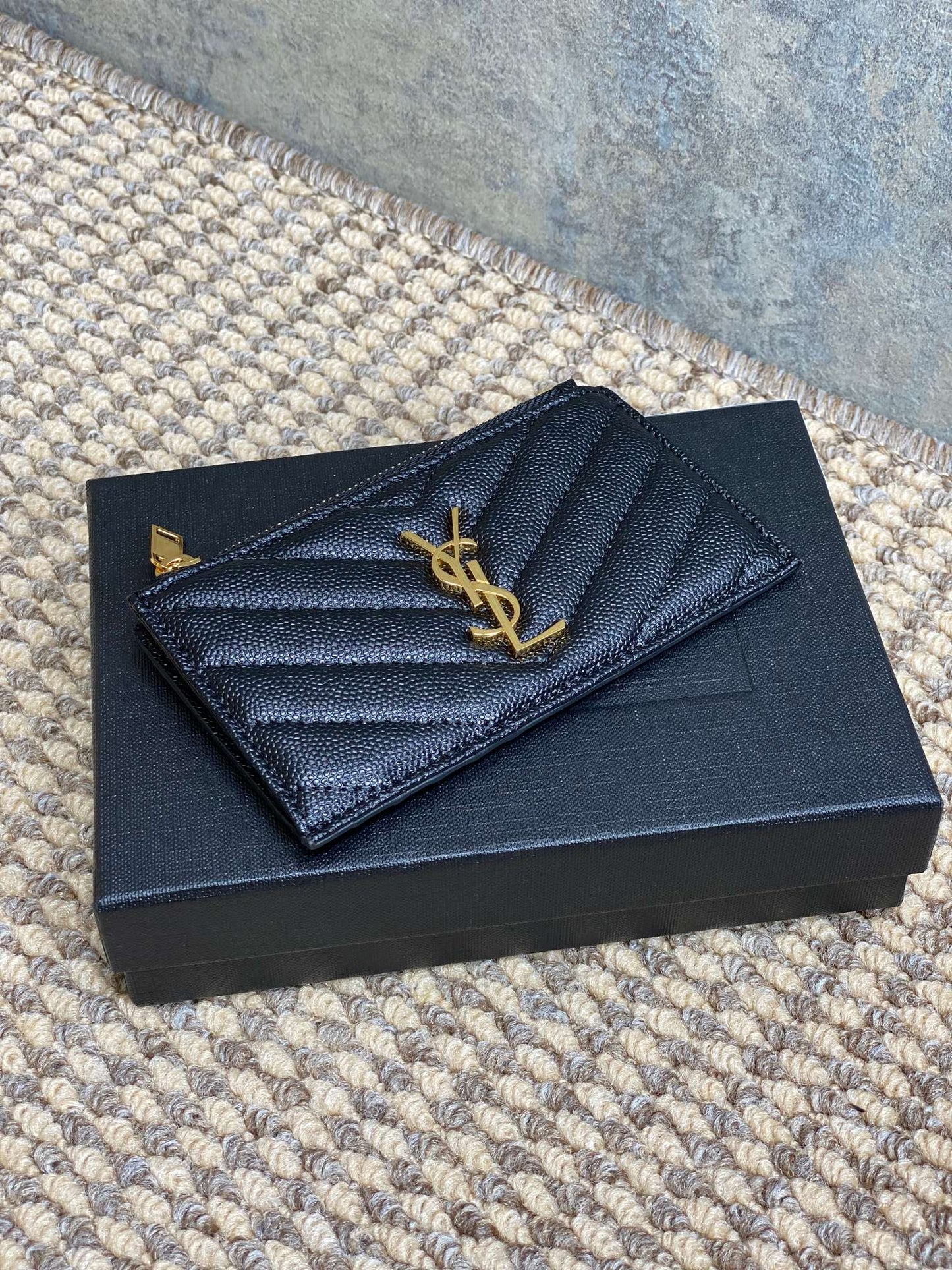 YSL Zip Coin Case With Card Black Caviar Cowhide GHW mysite