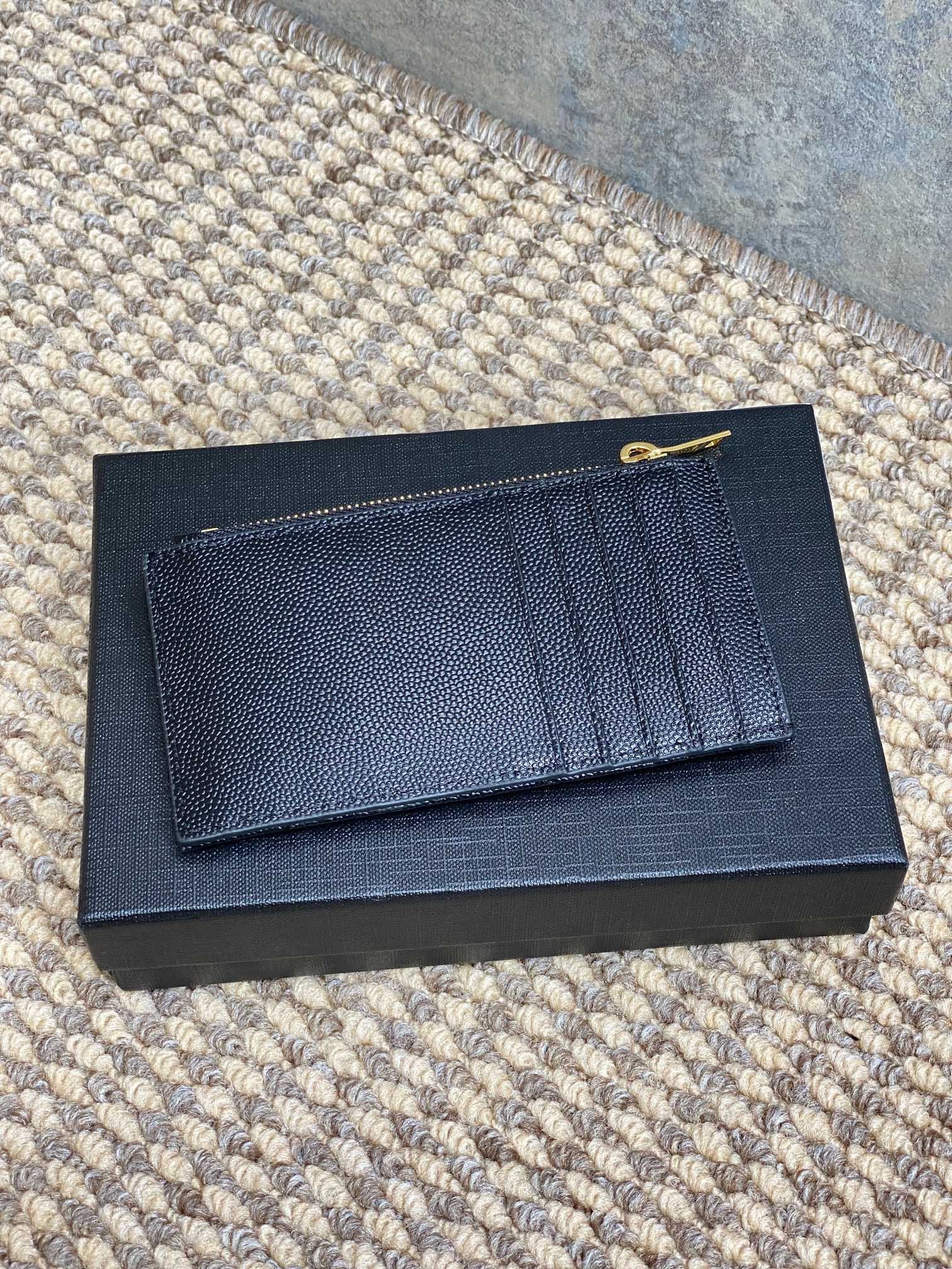 YSL Zip Coin Case With Card Black Caviar Cowhide GHW mysite