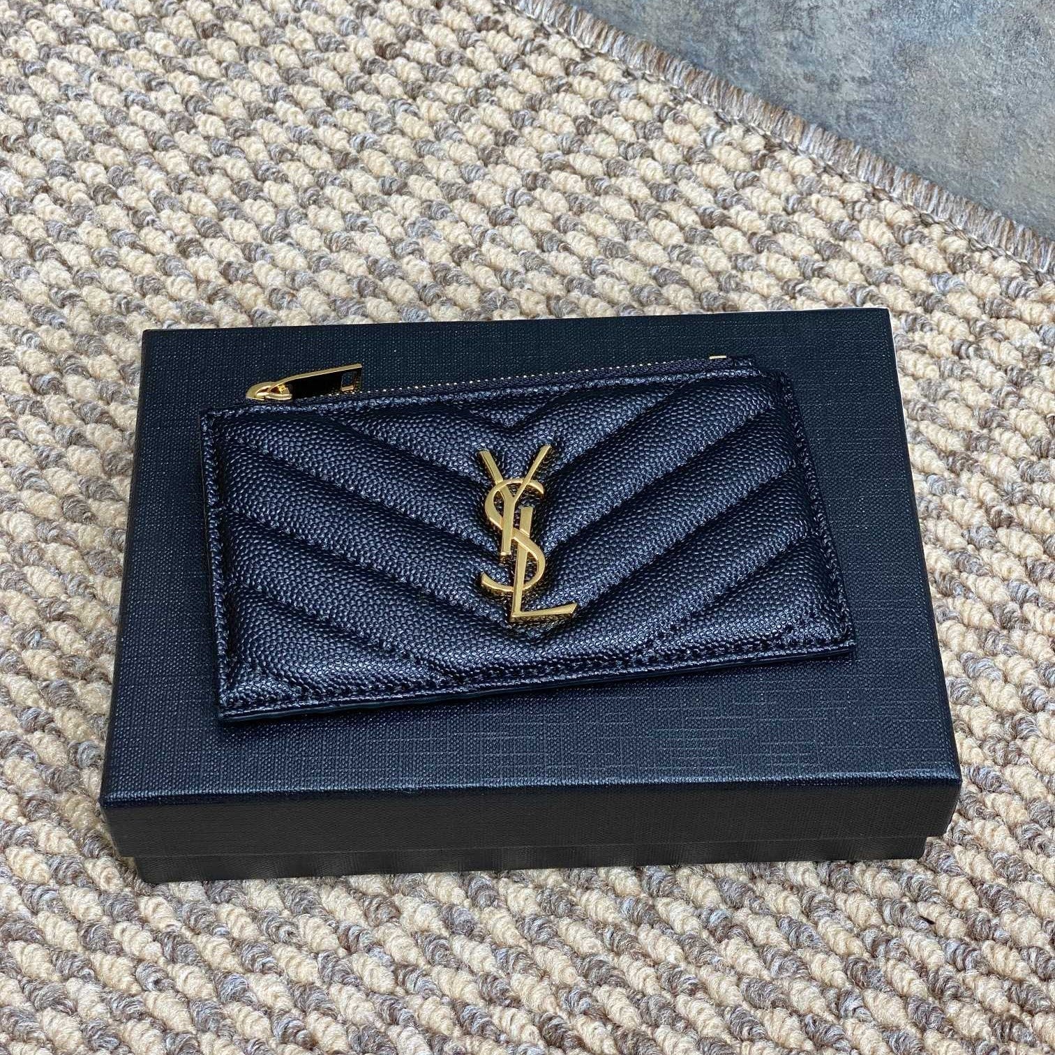 YSL Zip Coin Case With Card Black Caviar Cowhide GHW mysite