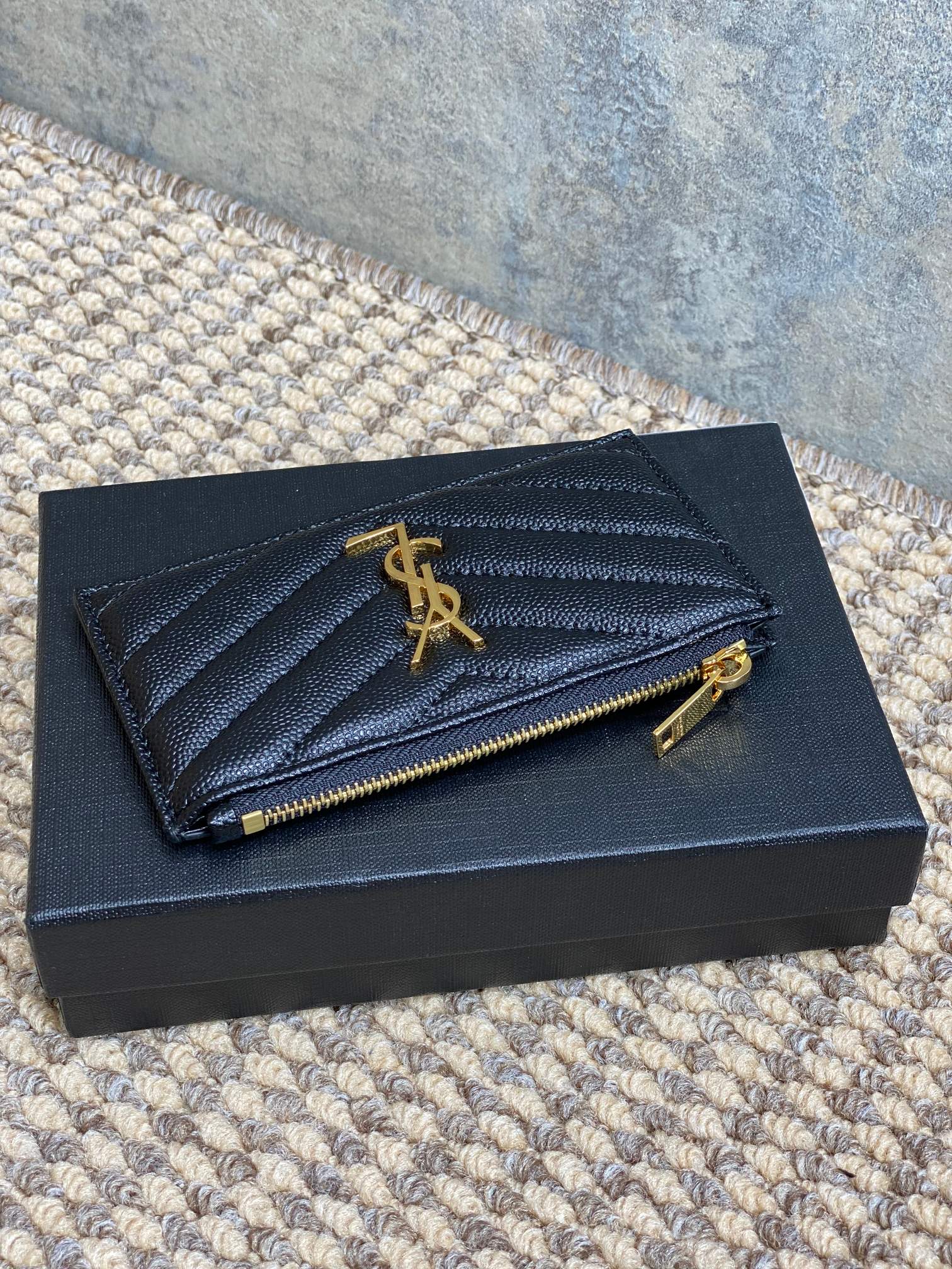 YSL Zip Coin Case With Card Black Caviar Cowhide GHW mysite