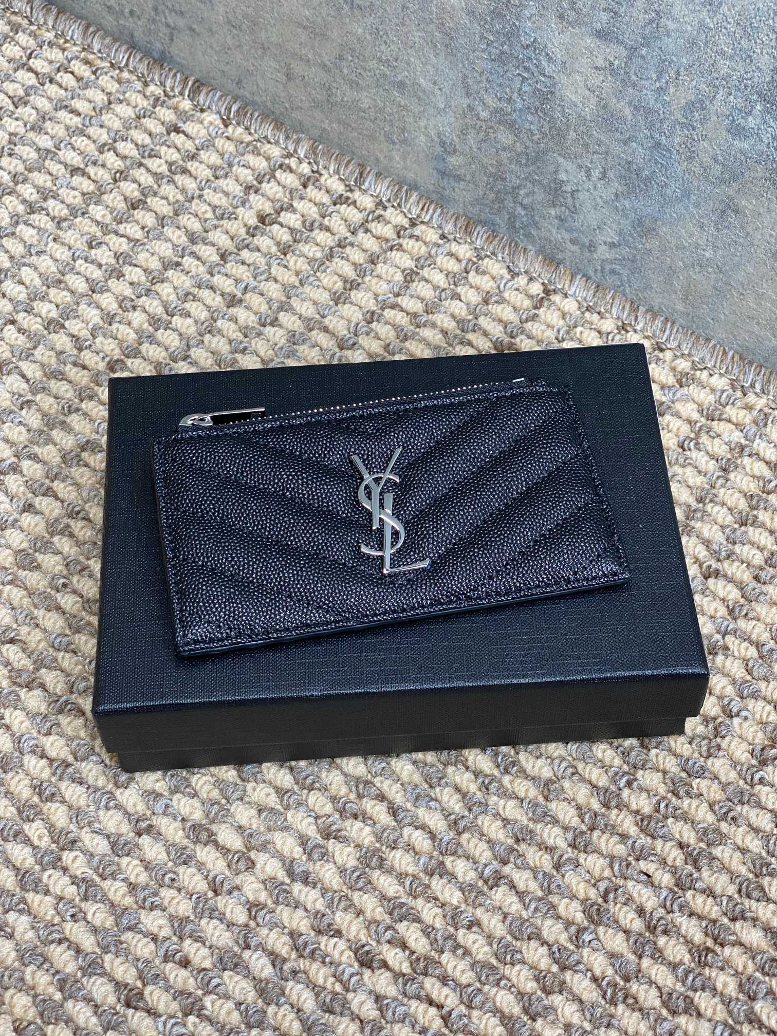 YSL Zip Coin Case With Card Black Caviar Cowhide Sliver HW mysite