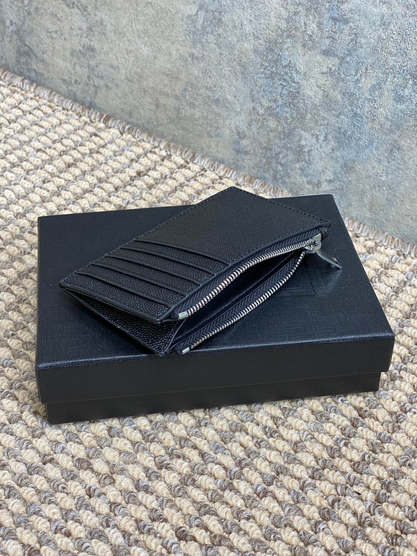 YSL Zip Coin Case With Card Black Caviar Cowhide Sliver HW mysite