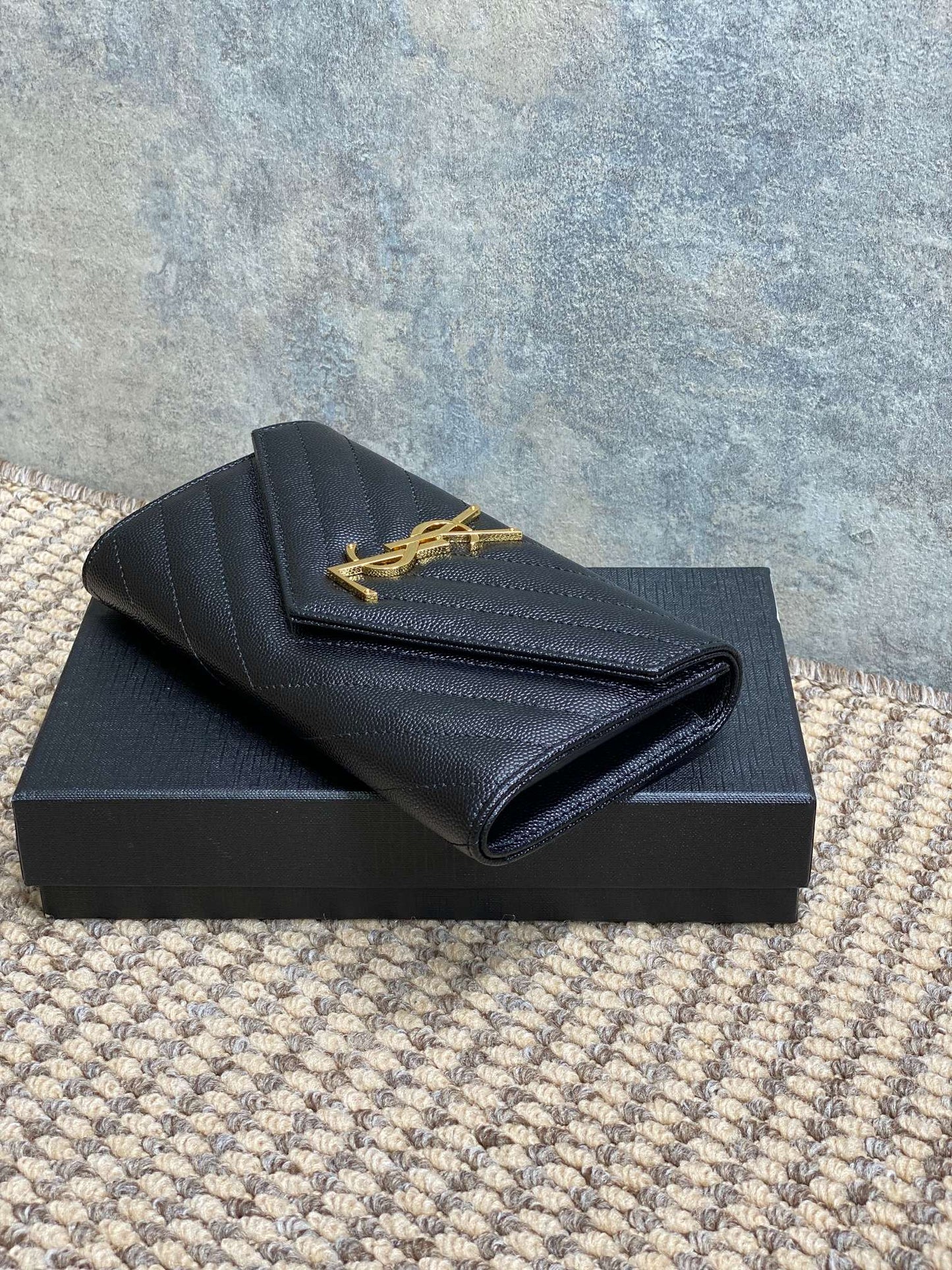 YSL Cassandre Envelope Flap Wallet Black Caviar Cowhide GHW mysite