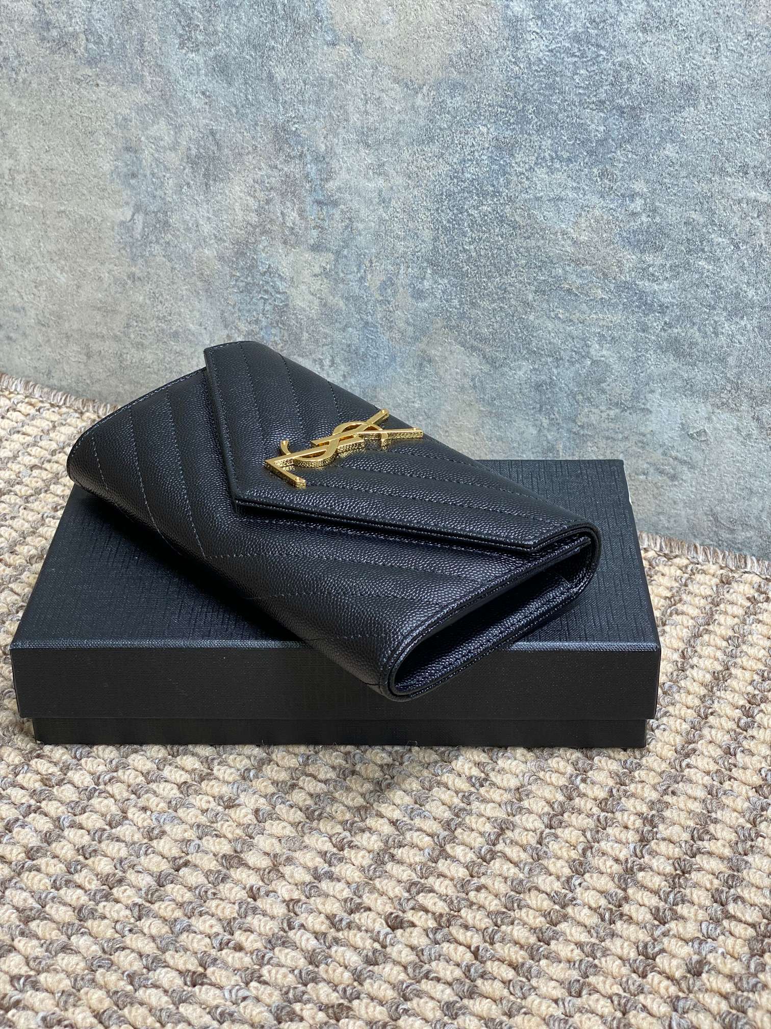 YSL Cassandre Envelope Flap Wallet Black Caviar Cowhide GHW mysite