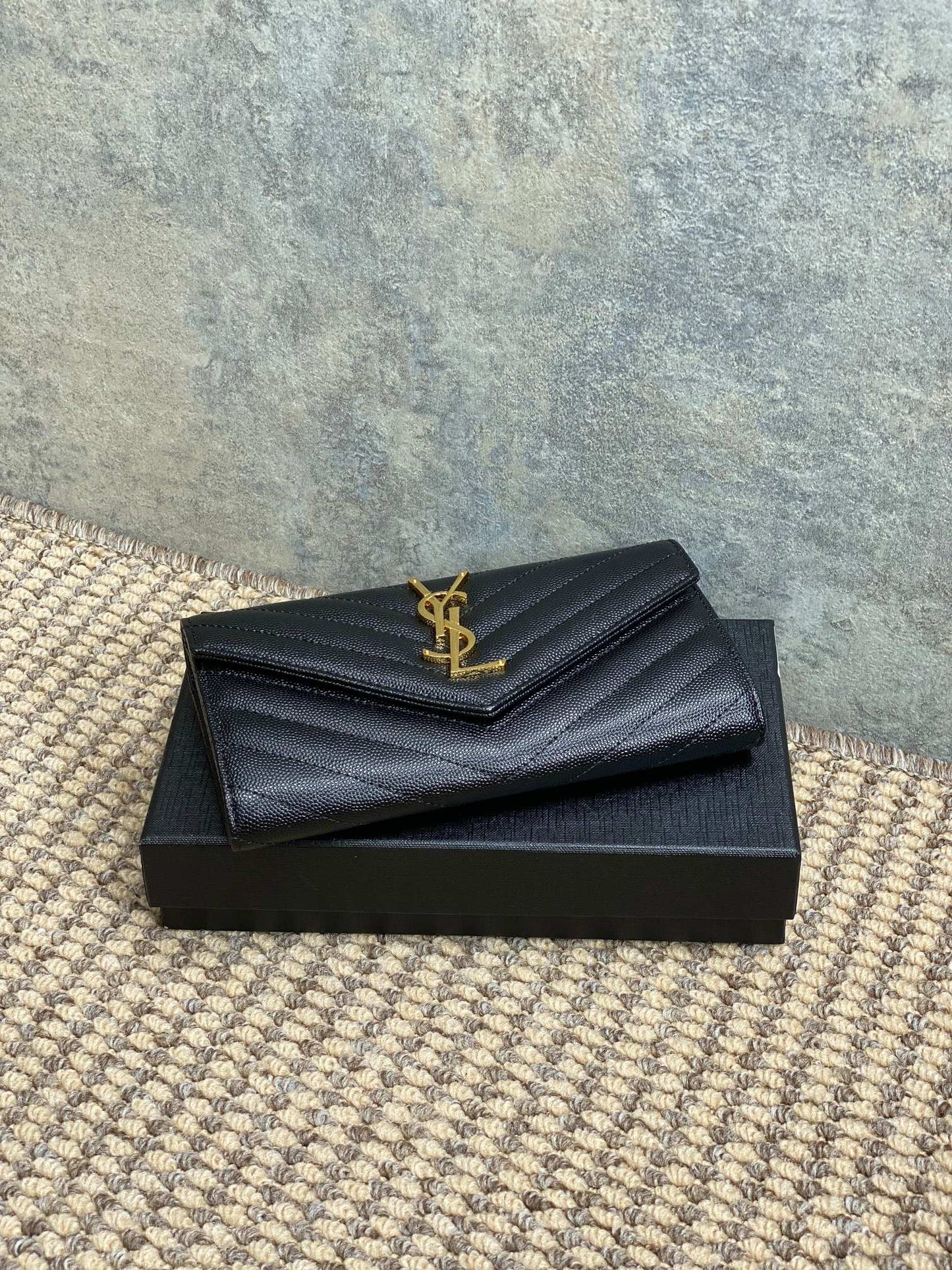 YSL Cassandre Envelope Flap Wallet Black Caviar Cowhide GHW mysite