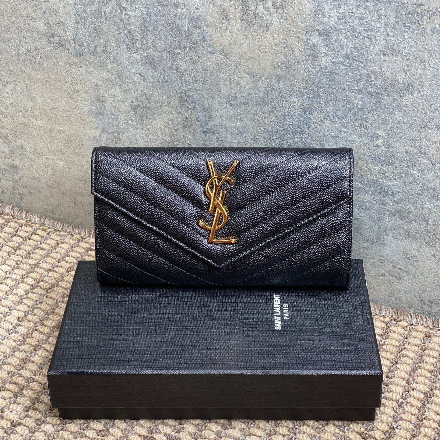 YSL Cassandre Envelope Flap Wallet Black Caviar Cowhide GHW mysite