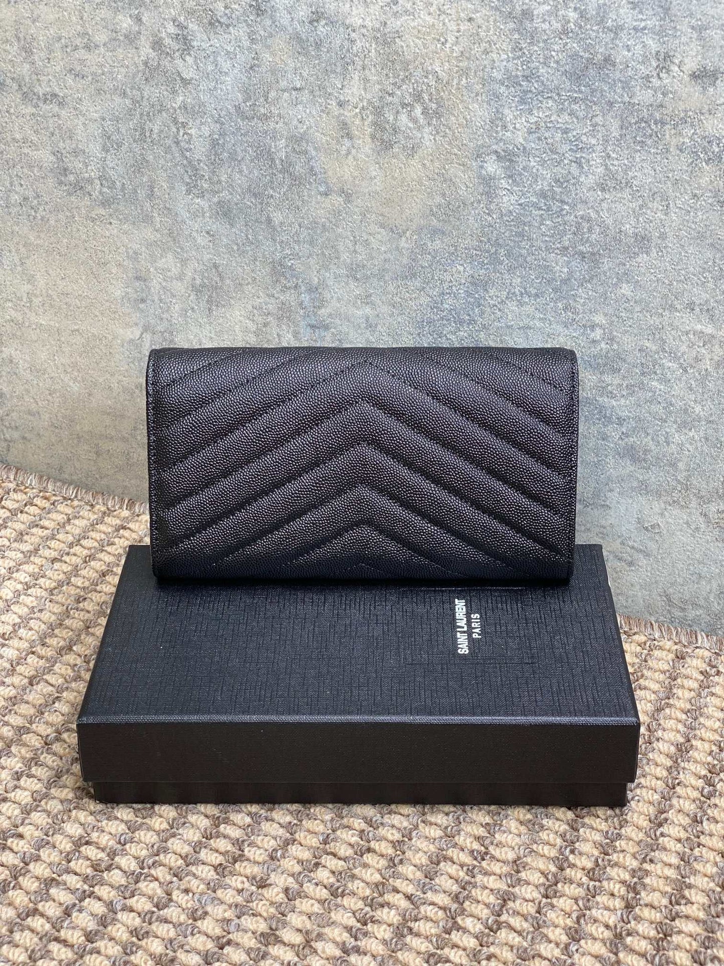 YSL Cassandre Envelope Flap Wallet Full Black Caviar Cowhide mysite