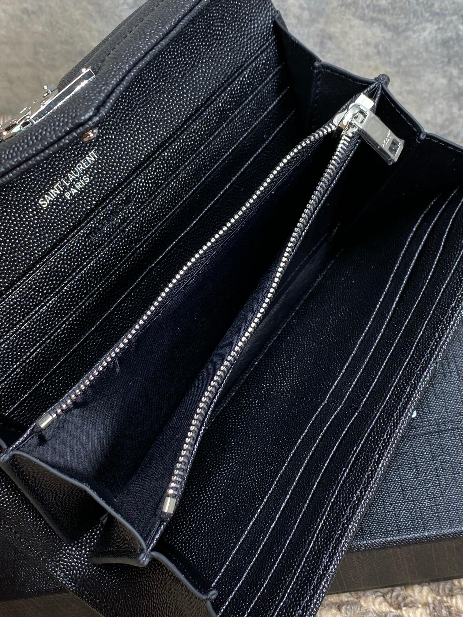 YSL Cassandre Envelope Flap Wallet Black Caviar Cowhide Sliver HW mysite