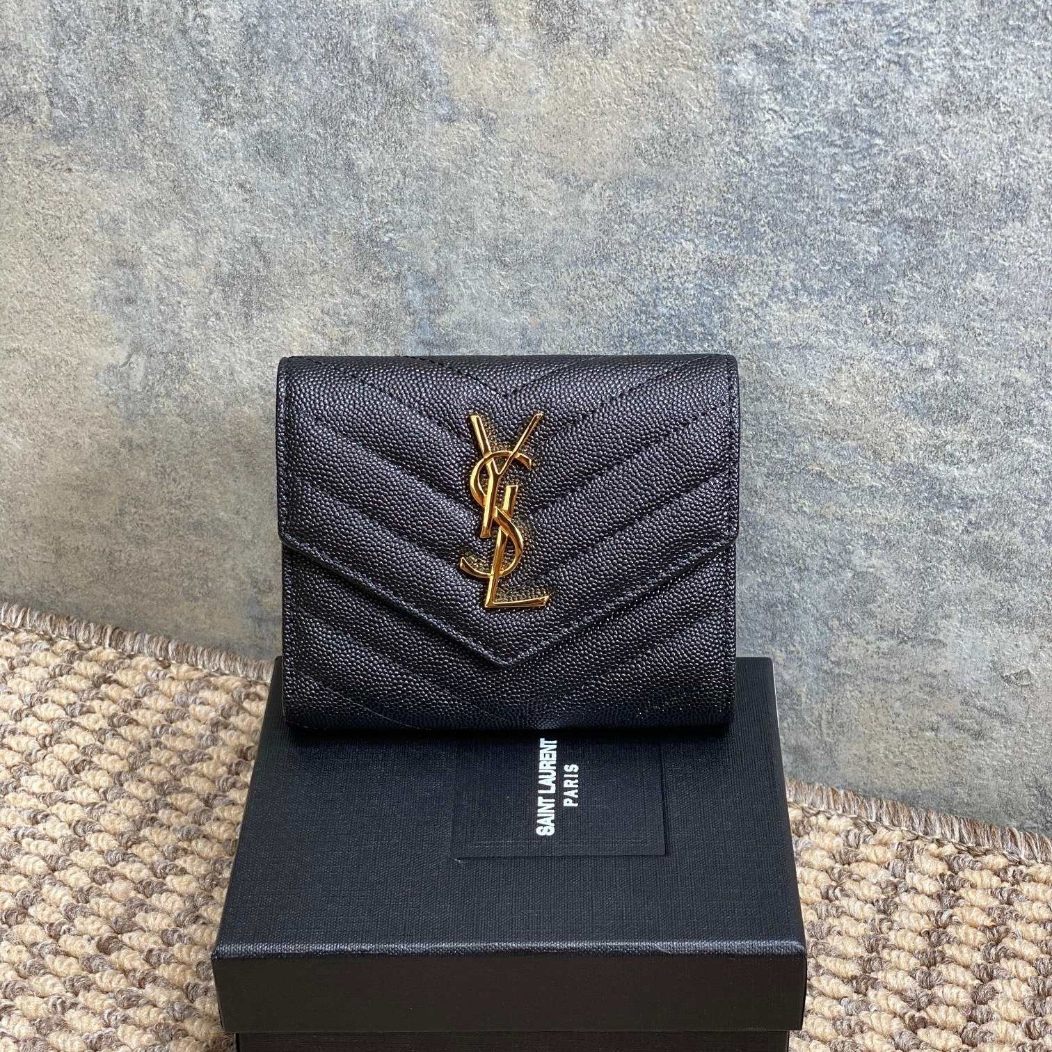 YSL Compact Flap Cassendre Wallet 10cm Black Leather GHW mysite