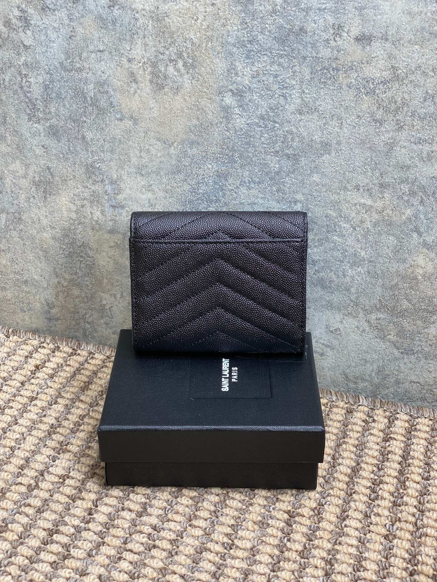 YSL Compact Flap Cassendre Wallet 10cm Black Leather Sliver HW mysite