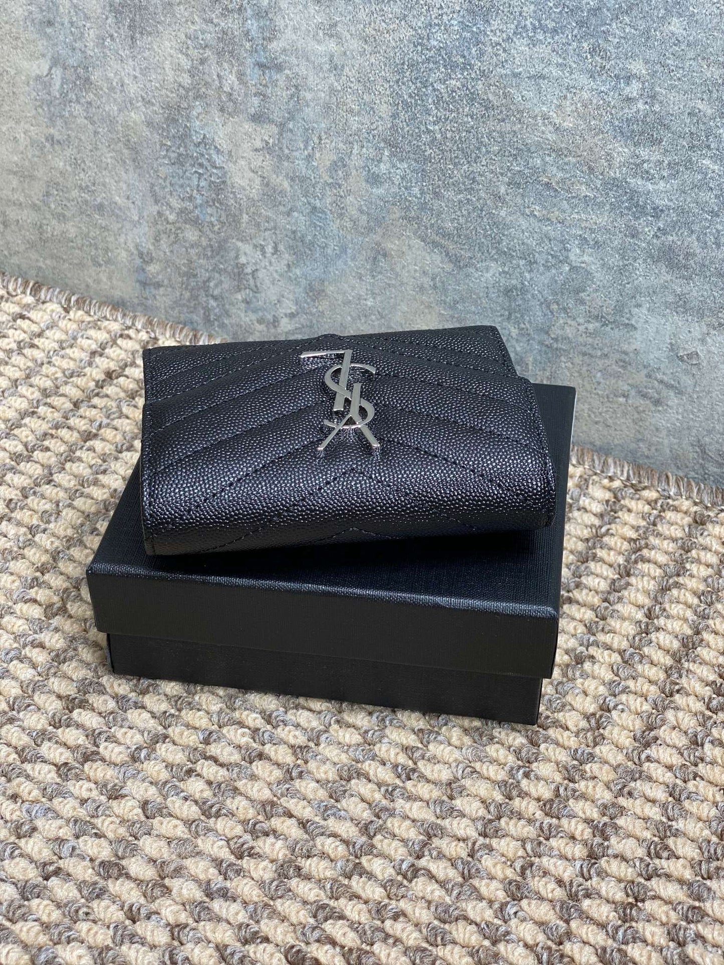 YSL Compact Flap Cassendre Wallet 10cm Black Leather Sliver HW mysite