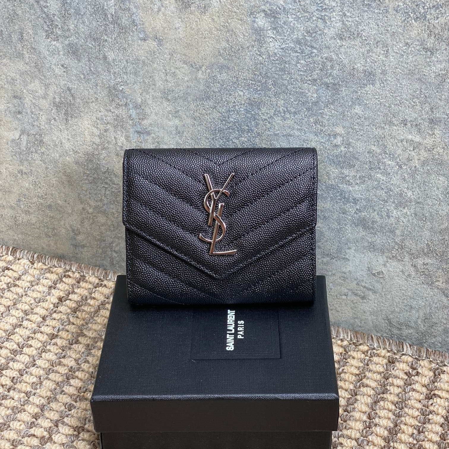 YSL Compact Flap Cassendre Wallet 10cm Black Leather Sliver HW mysite