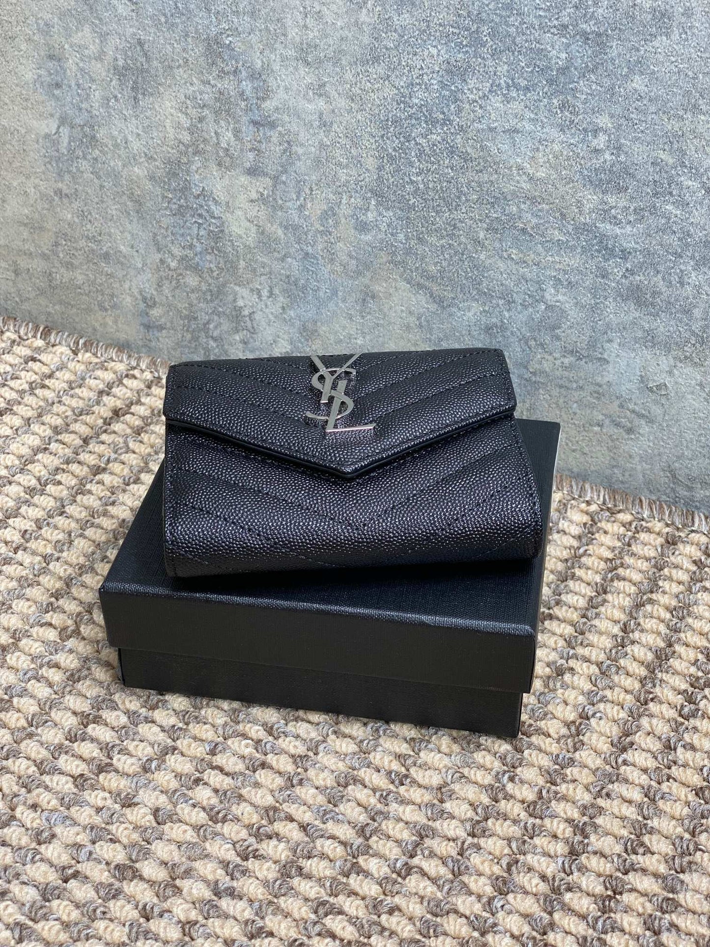 YSL Compact Flap Cassendre Wallet 10cm Black Leather Sliver HW mysite