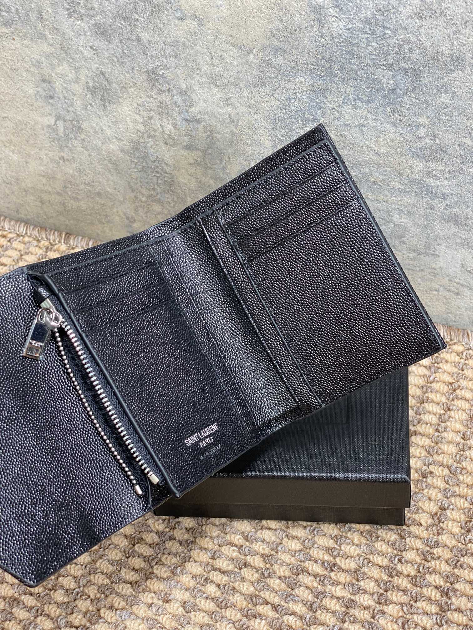 YSL Compact Flap Cassendre Wallet 10cm Black Leather Sliver HW mysite