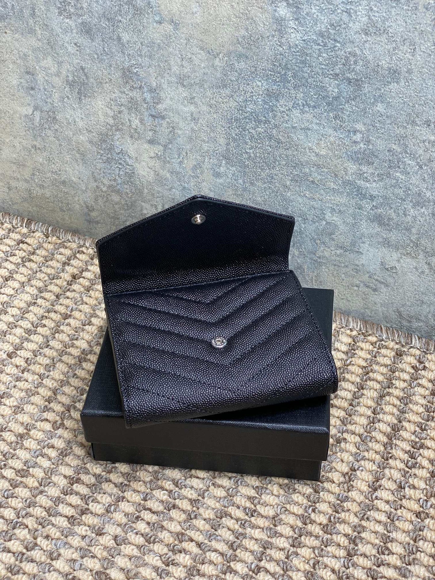 YSL Compact Flap Cassendre Wallet 10cm Black Leather Sliver HW mysite