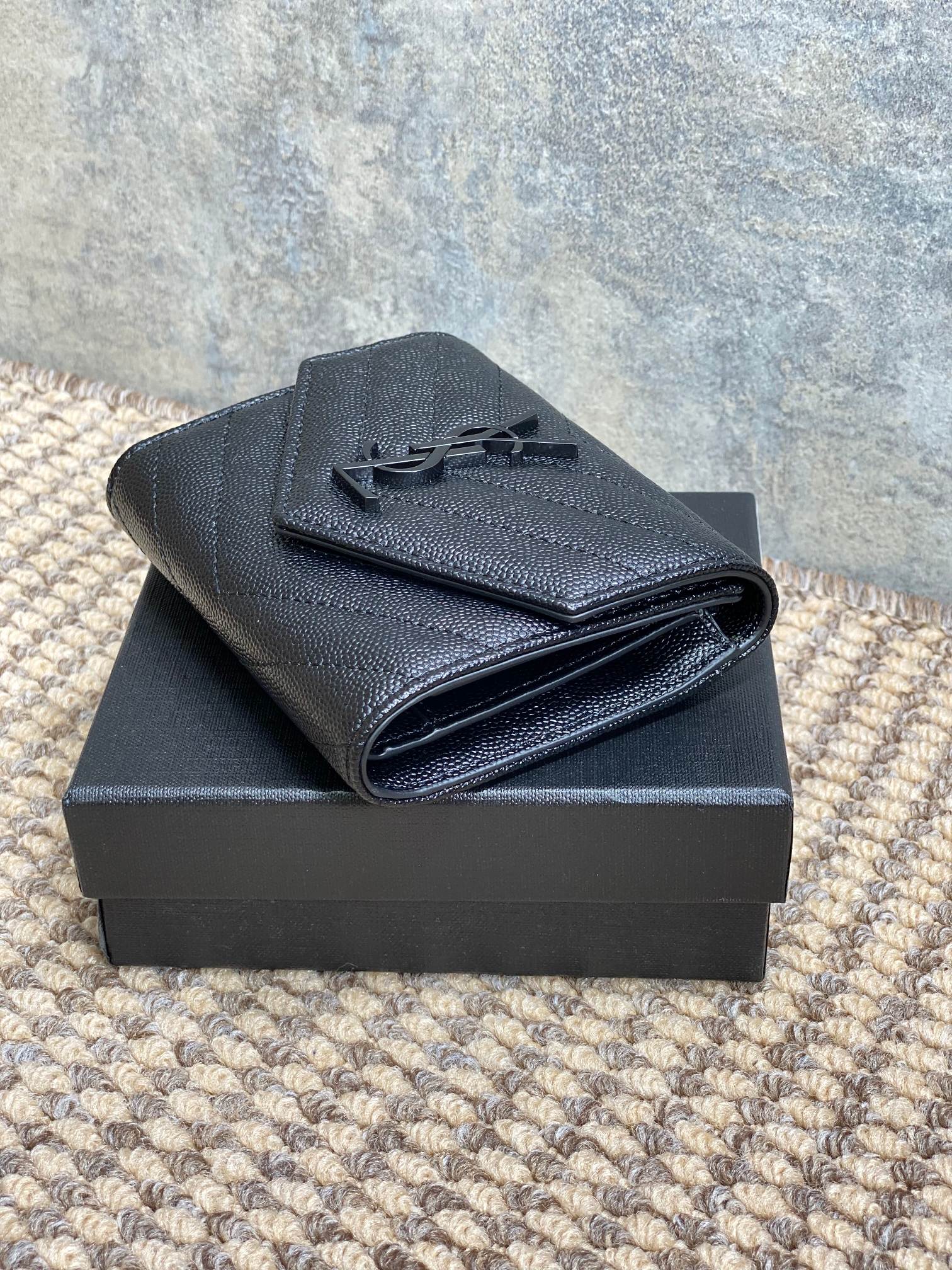 YSL Compact Flap Cassendre Wallet 10cm Full Black Leather mysite