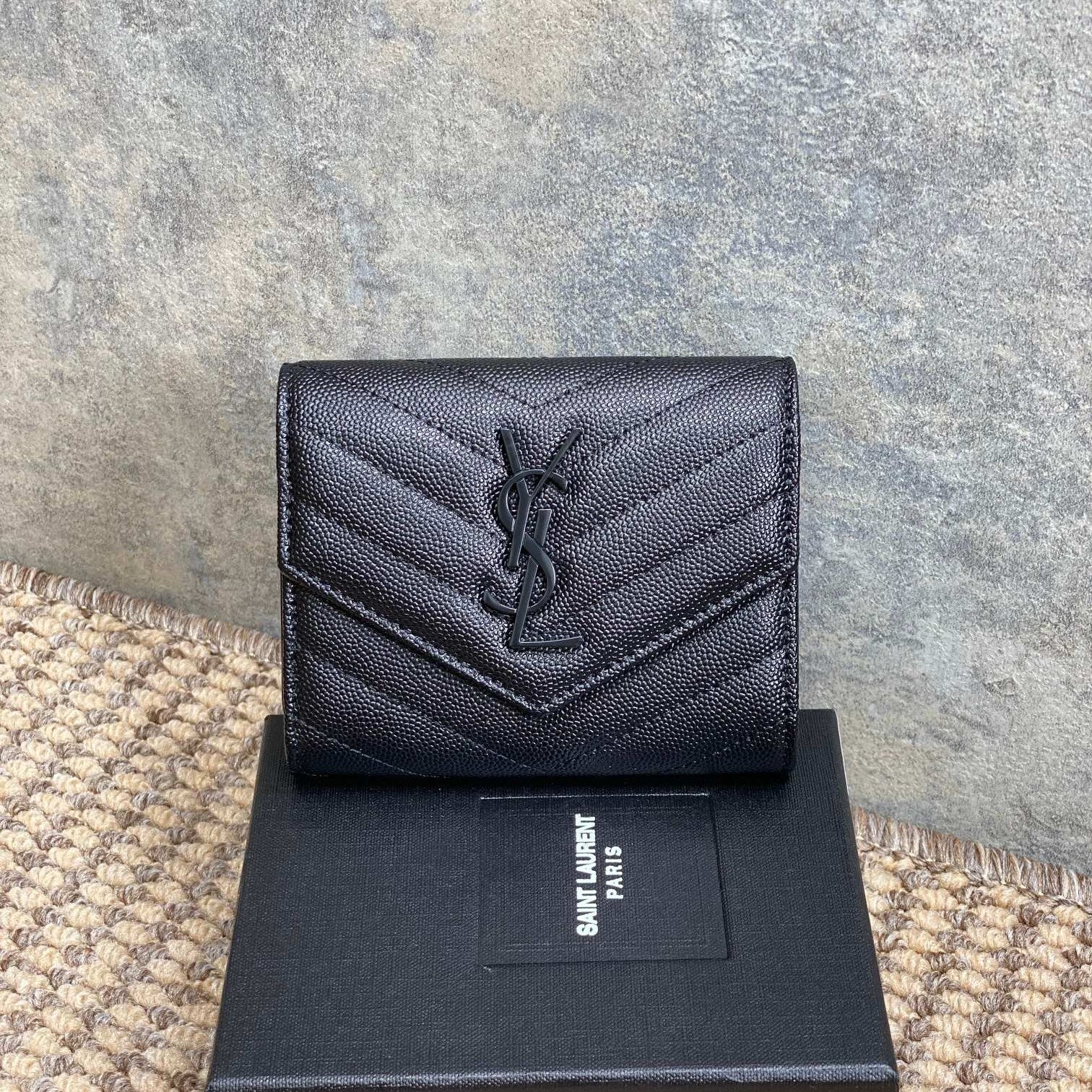 YSL Compact Flap Cassendre Wallet 10cm Full Black Leather mysite