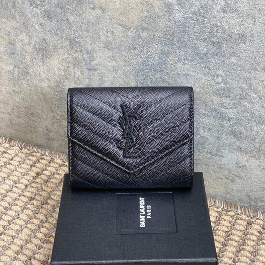 YSL Compact Flap Cassendre Wallet 10cm Full Black Leather mysite