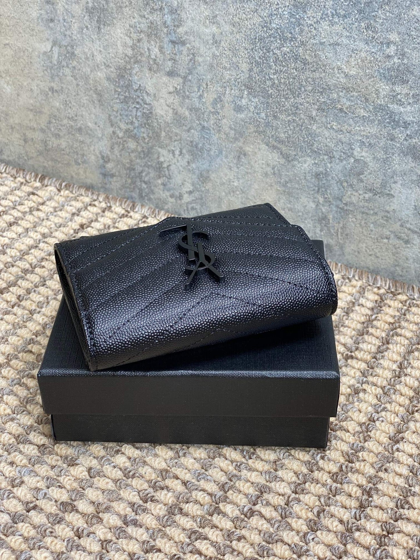 YSL Compact Flap Cassendre Wallet 10cm Full Black Leather mysite